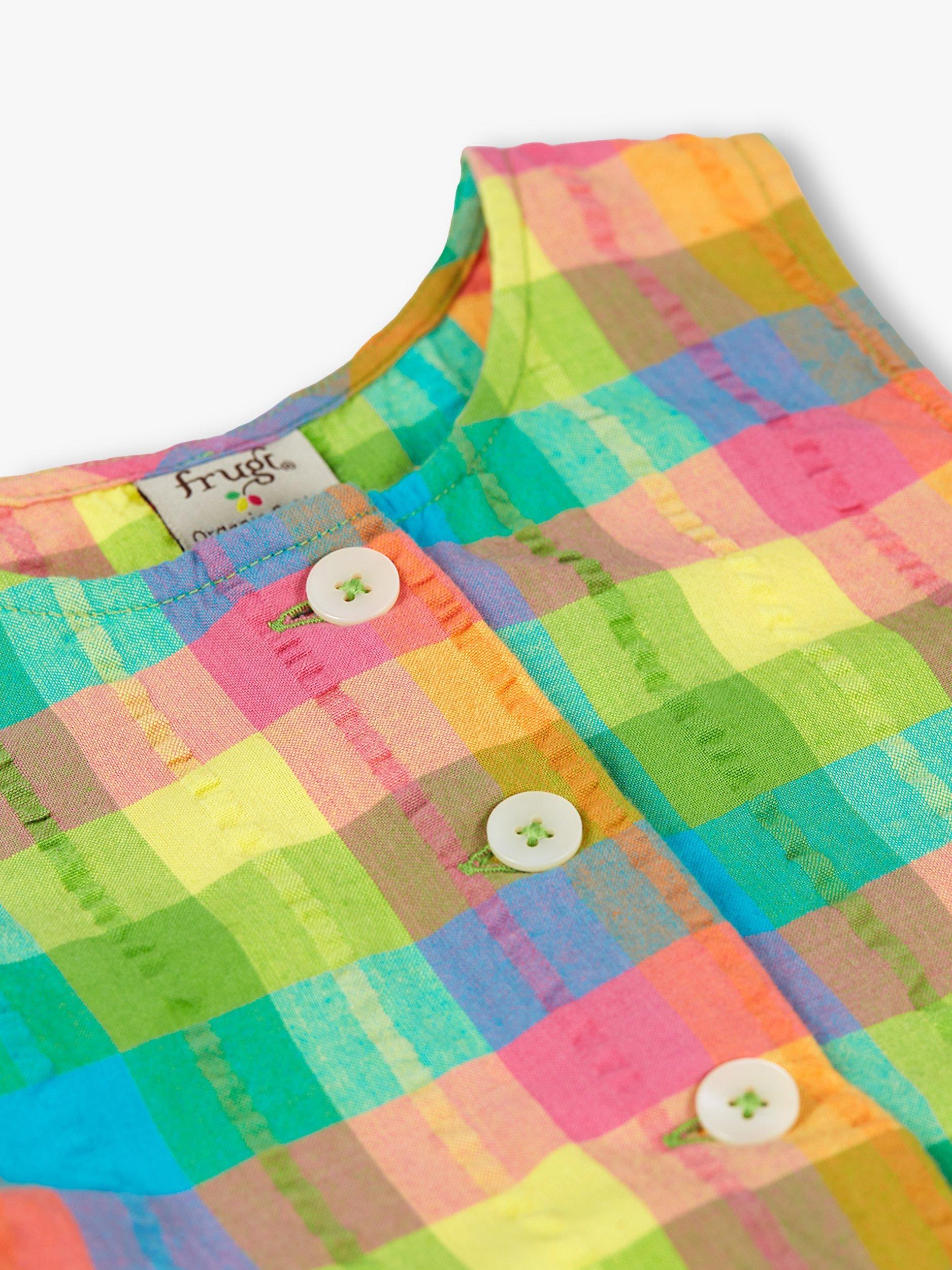 Frugi Kids' Kynance Organic Cotton Gingham Seersucker Dungarees, Summertime, 2-3 years