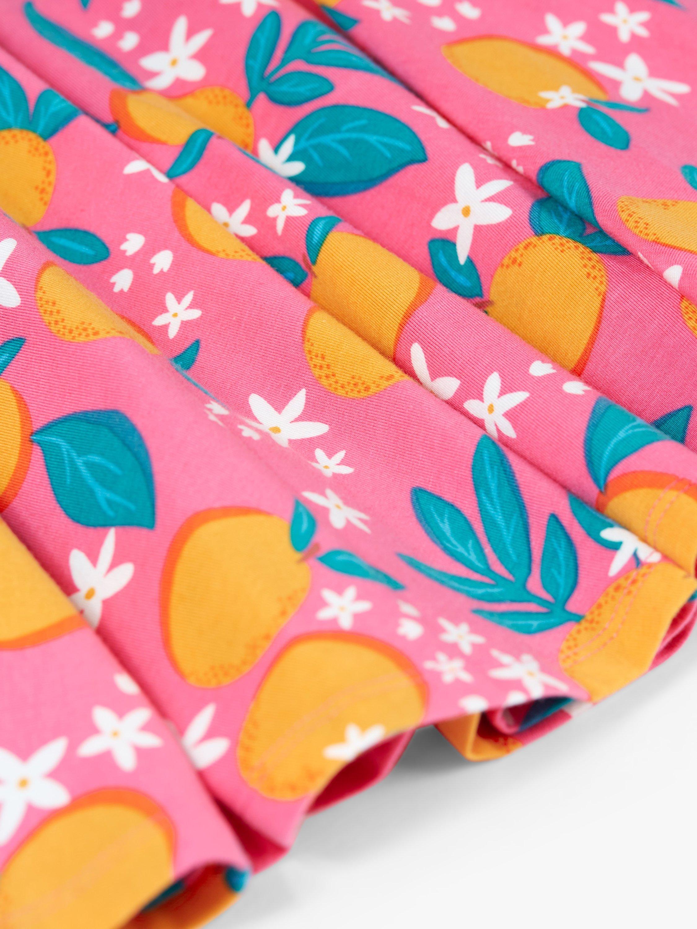 Product image 4 of 5, which shows Frugi Kids' Organic Cotton Summer Orange Blossom Skater Dress, Pink/Multi, 2-3 years
