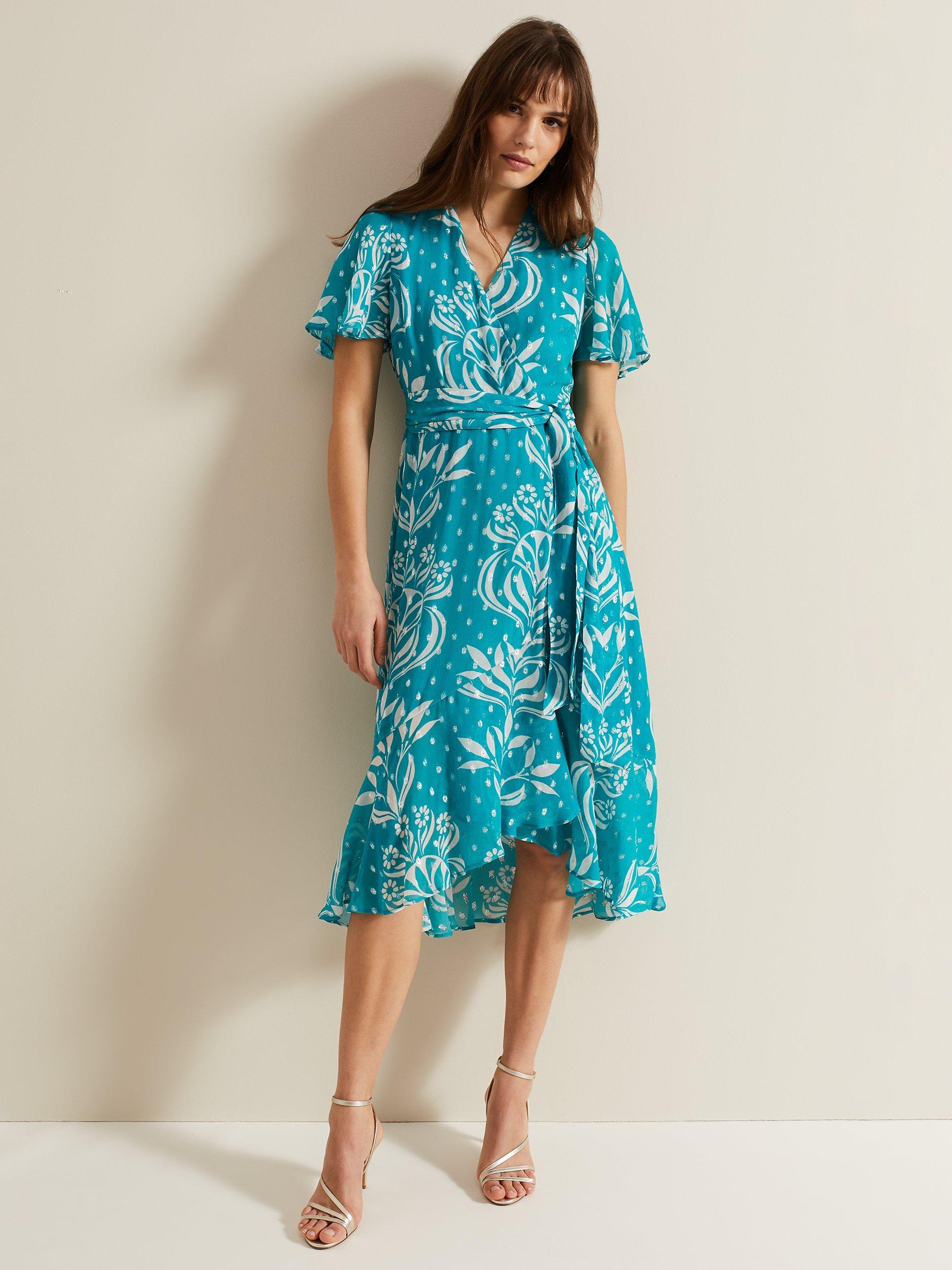 Product image 1 of 7, which shows Phase Eight Amy Floral Dress, Blue, 8