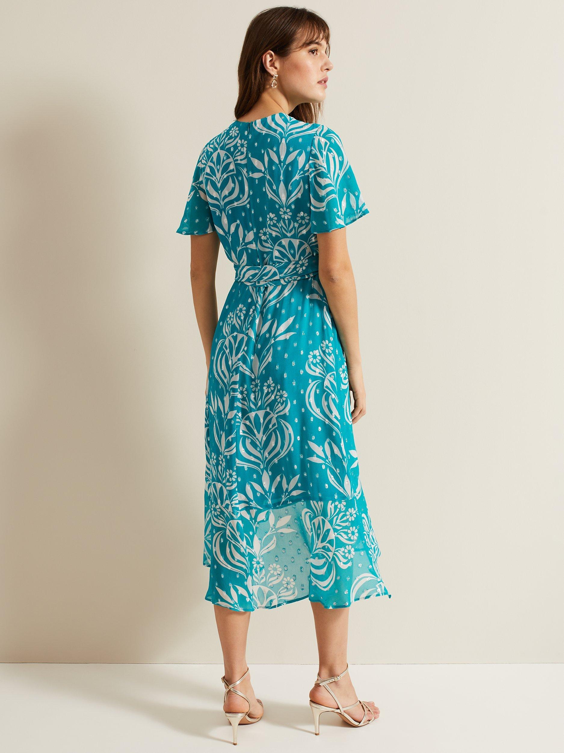 Product image 2 of 7, which shows Phase Eight Amy Floral Dress, Blue, 8
