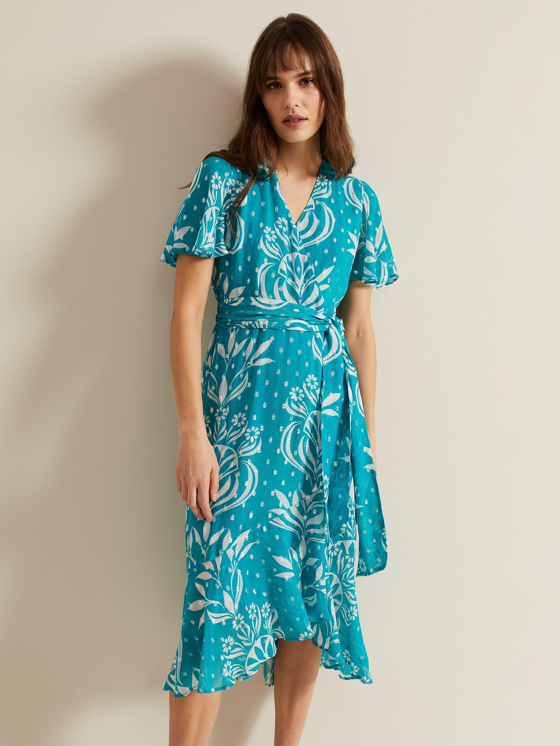 Product image 3 of 7, which shows Phase Eight Amy Floral Dress, Blue, 8