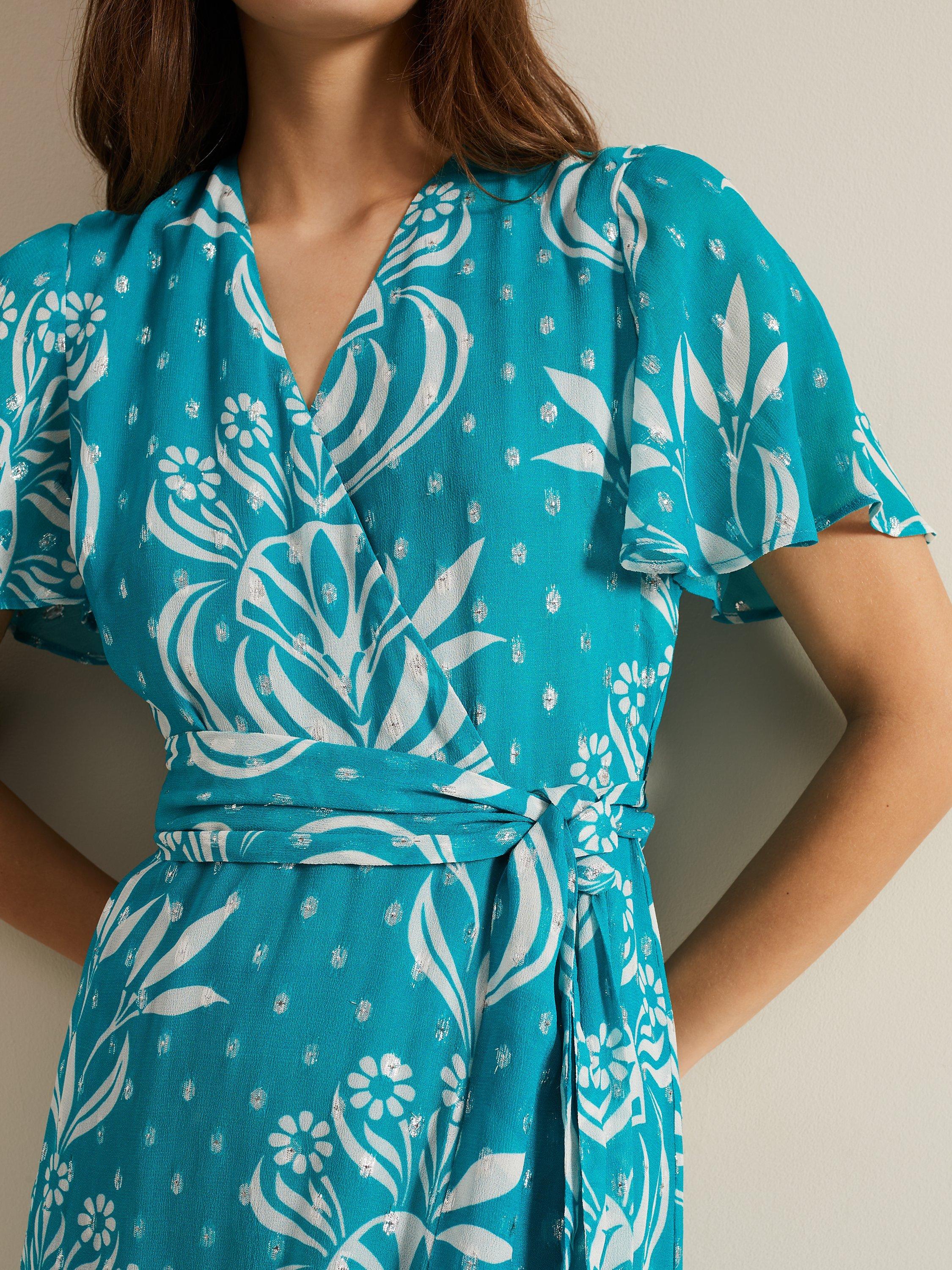 Product image 4 of 7, which shows Phase Eight Amy Floral Dress, Blue, 8