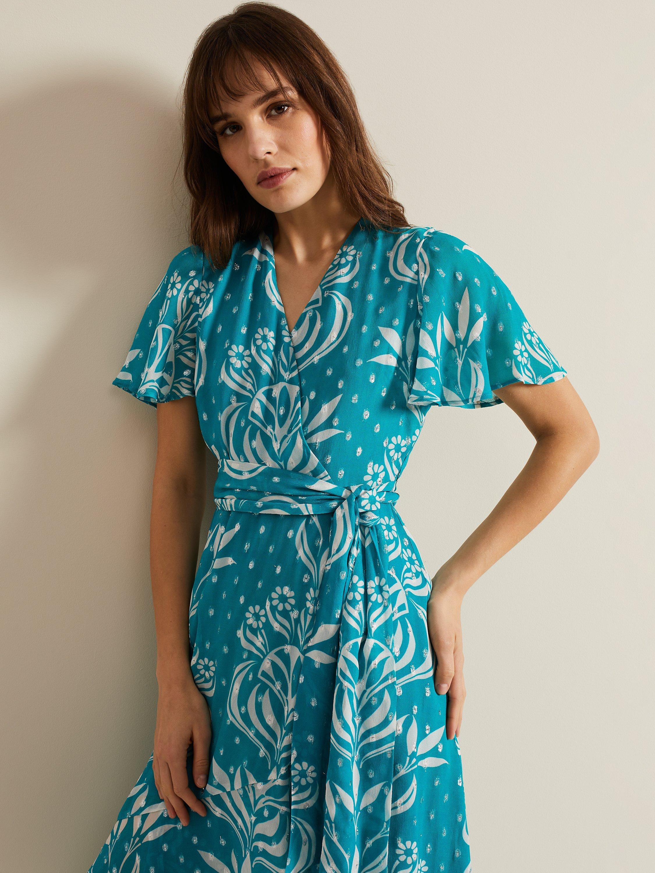 Product image 7 of 7, which shows Phase Eight Amy Floral Dress, Blue, 8