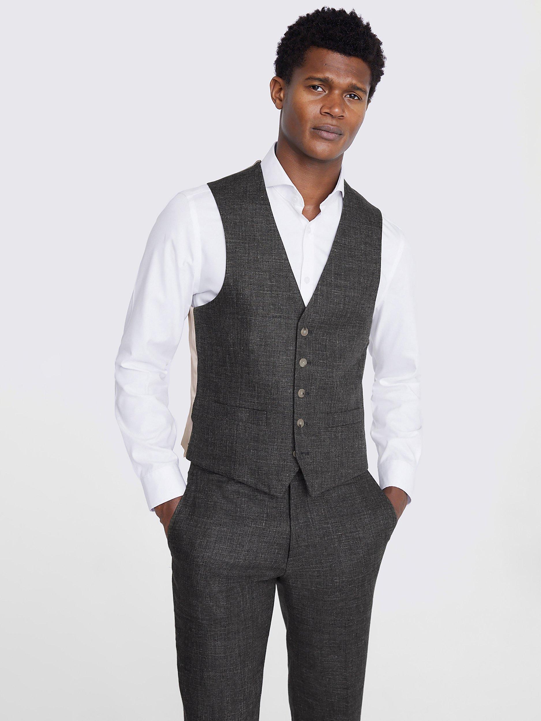 Moss Tailored Fit Linen Waistcoat, Khaki