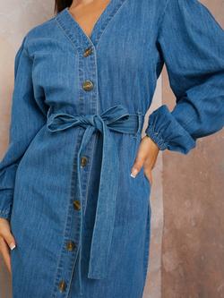 Chi Chi London Long Sleeve Denim Shirt Dress, Blue - view 2, Blue