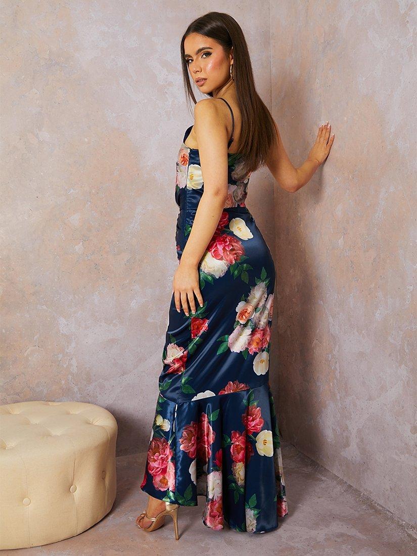 Product image 2 of 6, which shows Chi Chi London Petite Floral Print Midi Dress, Navy/Multi, 4