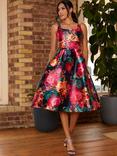 Chi Chi London Floral Print Fit & Flare Midi Dress, Navy/Multi