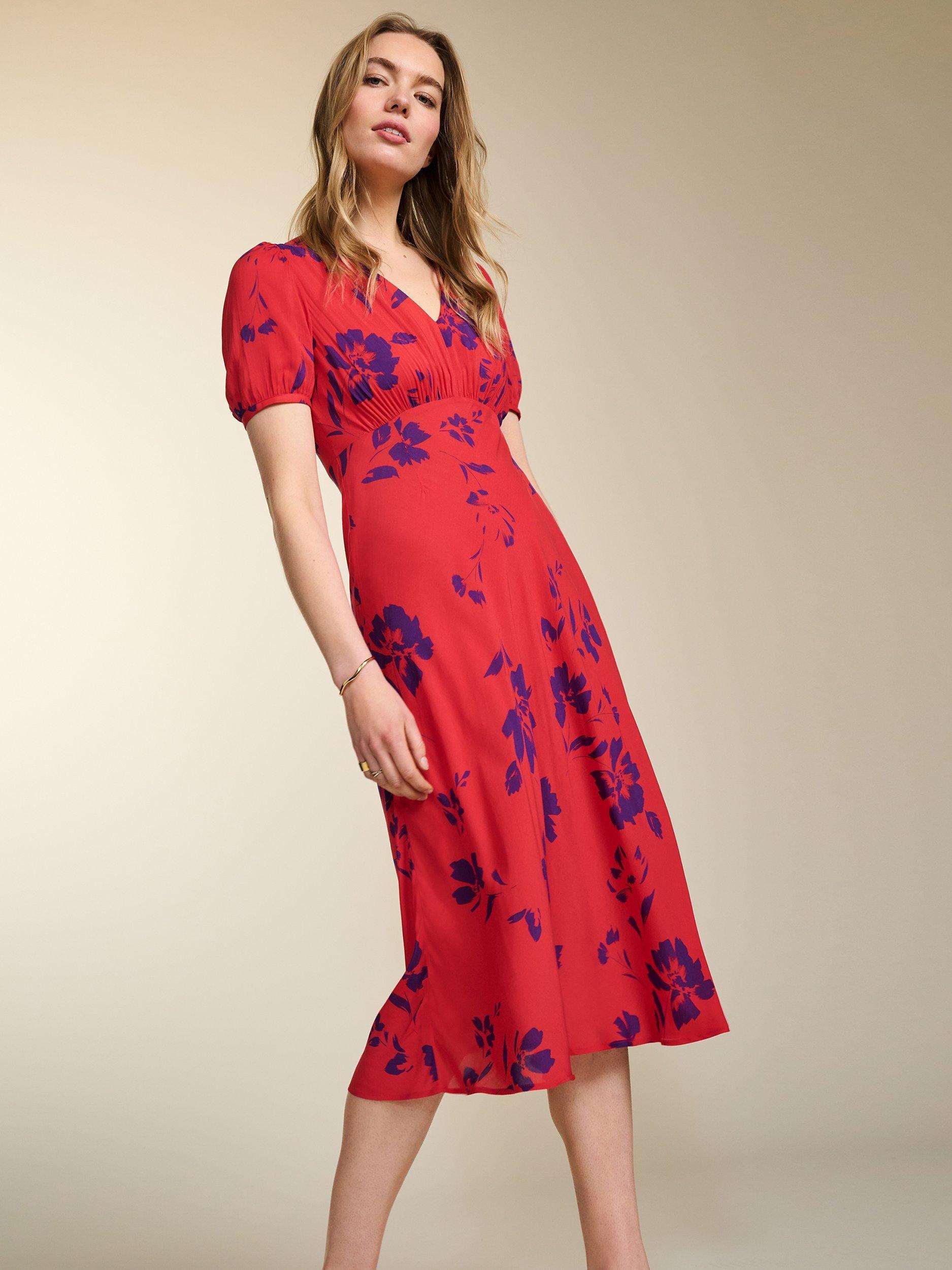 Baukjen Kaydence Floral Midi Dress, Red Anemone