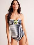 Boden Taormina Stripe Bandeau Swimsuit, Navy/Ivory