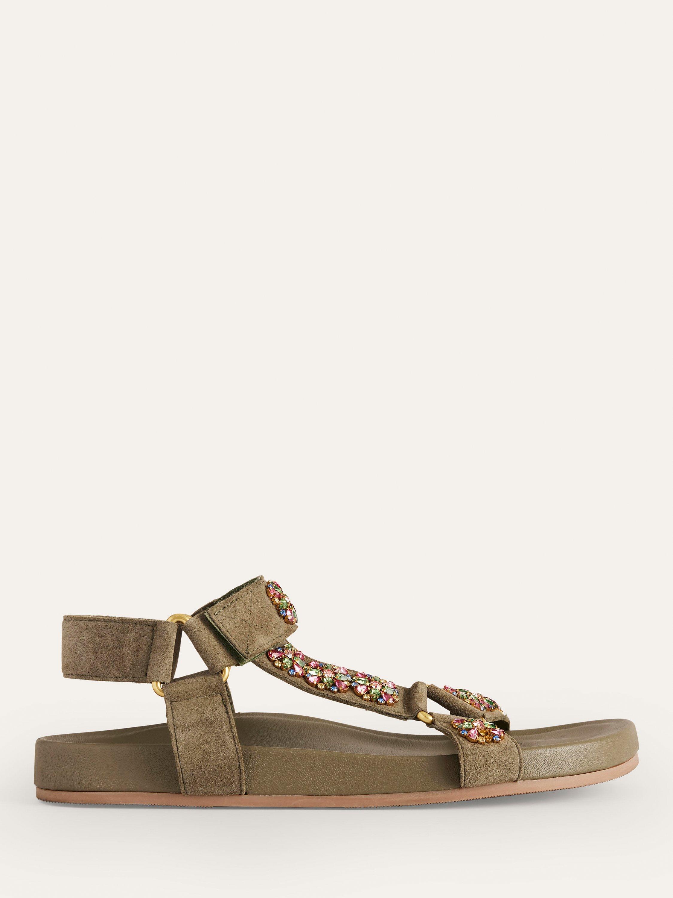 Boden Embellished Suede Trek Style Sandals Deep Olive