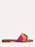 Boden Beaded Leather Slider Sandals, Tan/Multi