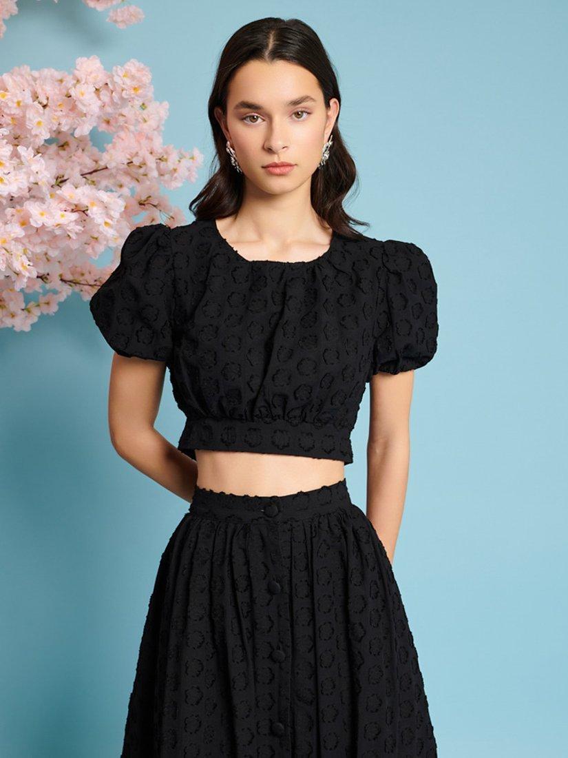 Sister Jane Mara Jacquard Bow Cropped Top, Black