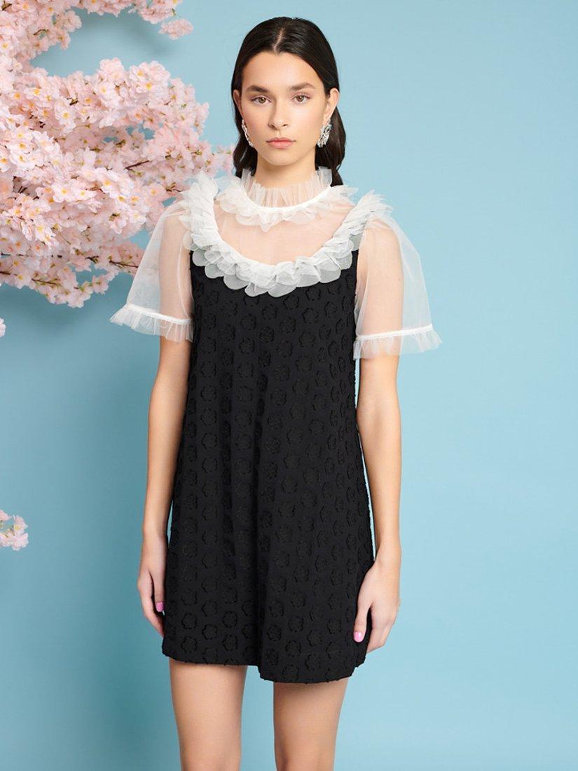 Sister Jane Mara Jacquard Sheer Tulle Neck Mini Dress, Black/White