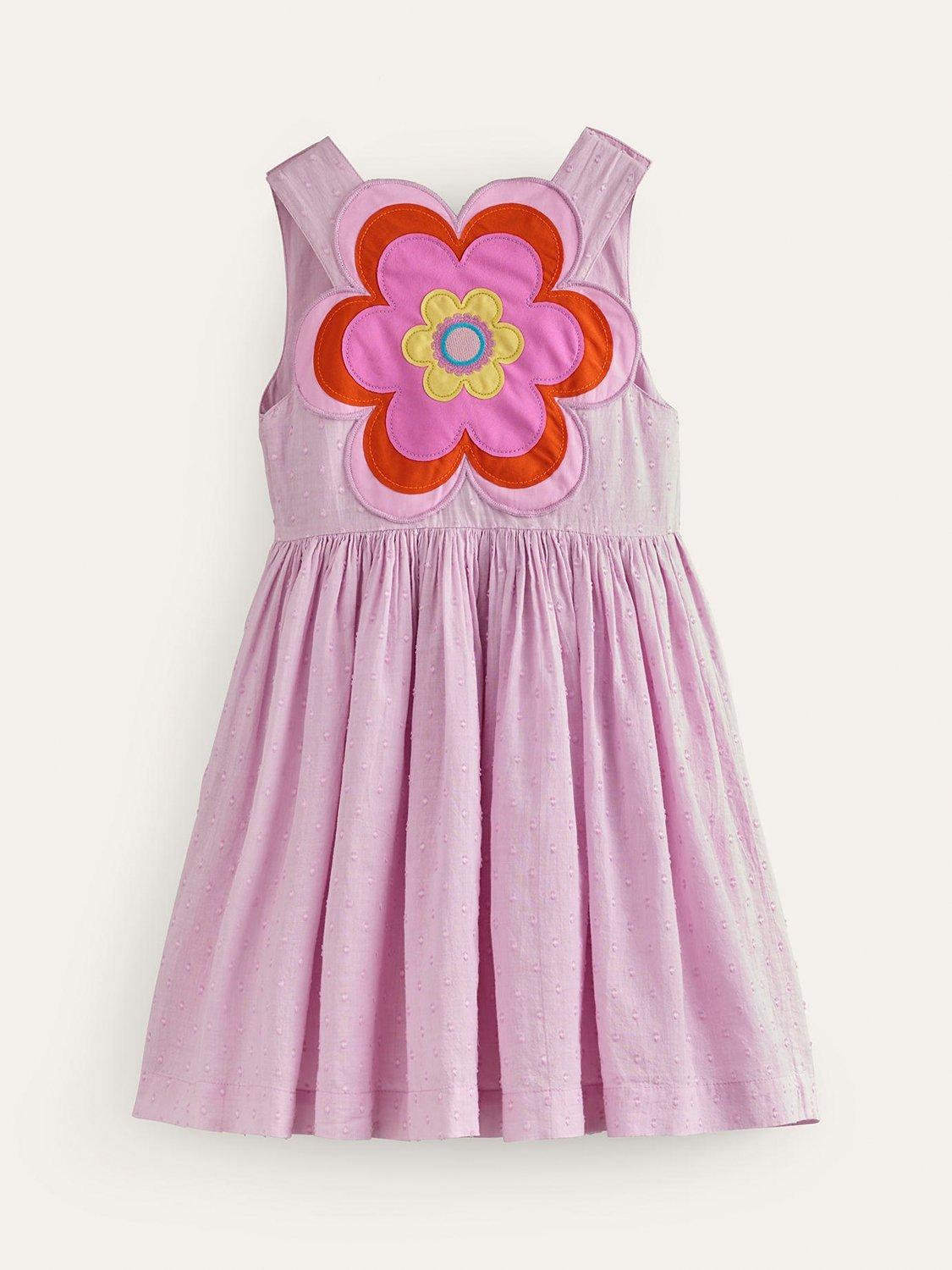 Mini Boden Kids' Appliqué Back Dress, Sugared Pink Flower