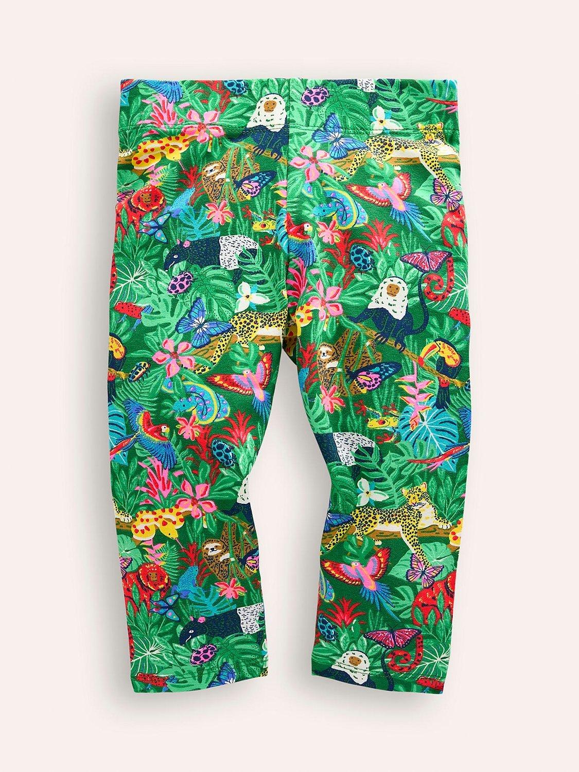 Mini Boden Kids' Fun Tropical Rainforest Print Cropped Leggings, Green/Multi