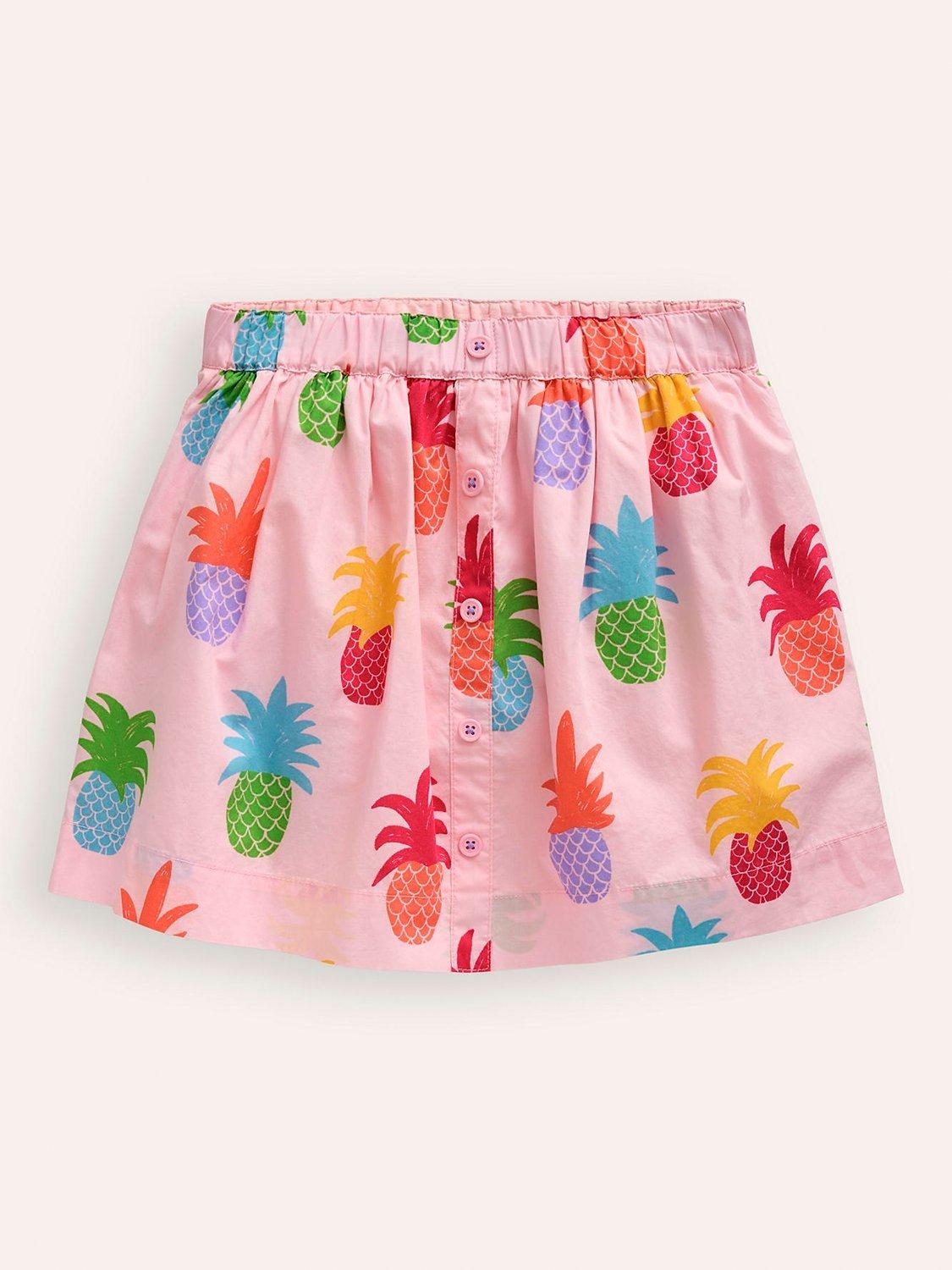 Mini Boden Kids' Pineapple Print Pull On Twirly Skirt, Pink
