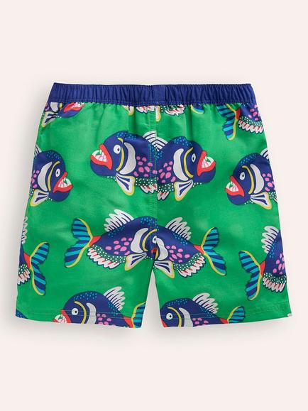 Mini Boden Kids' Piranhas Print Swim Shorts, Green - view 2, Green