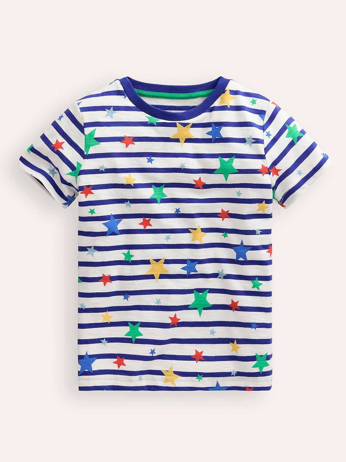 Mini Boden Kids' Stripe and Star Cotton T-Shirt, Multi