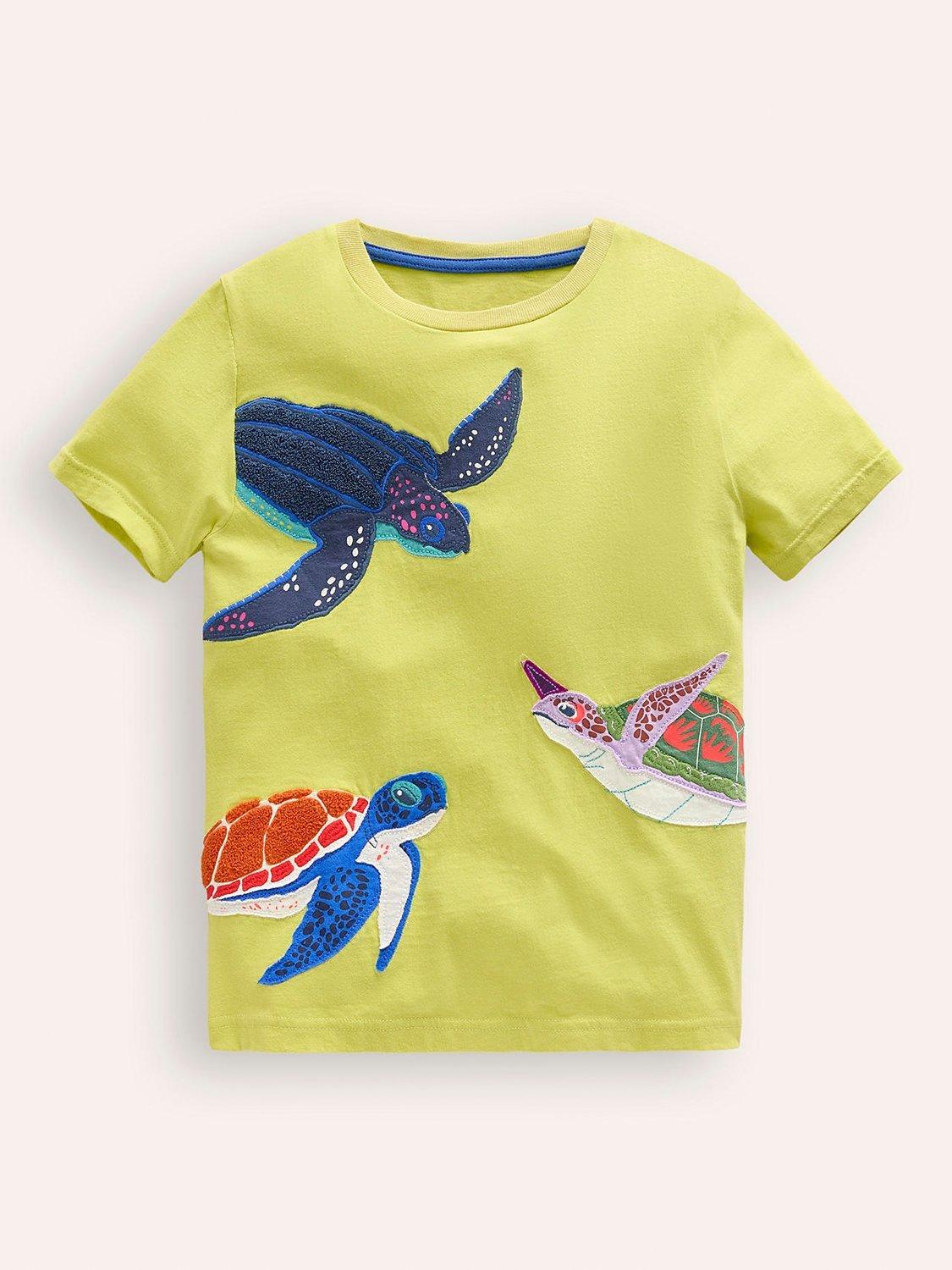 Mini Boden Kids' Turtles Applique T-Shirt, Yellow