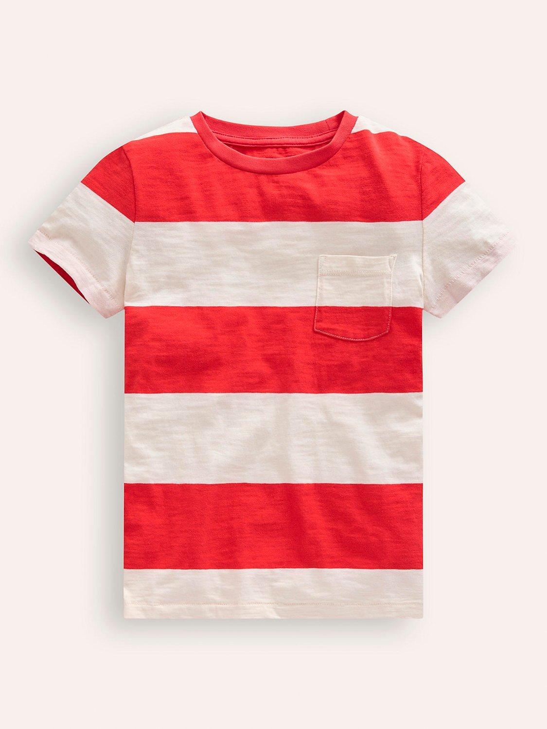 Mini Boden Kids' Wide Stripe Washed Slub T-Shirt, Poppy Red/Ivory, 12-18 months