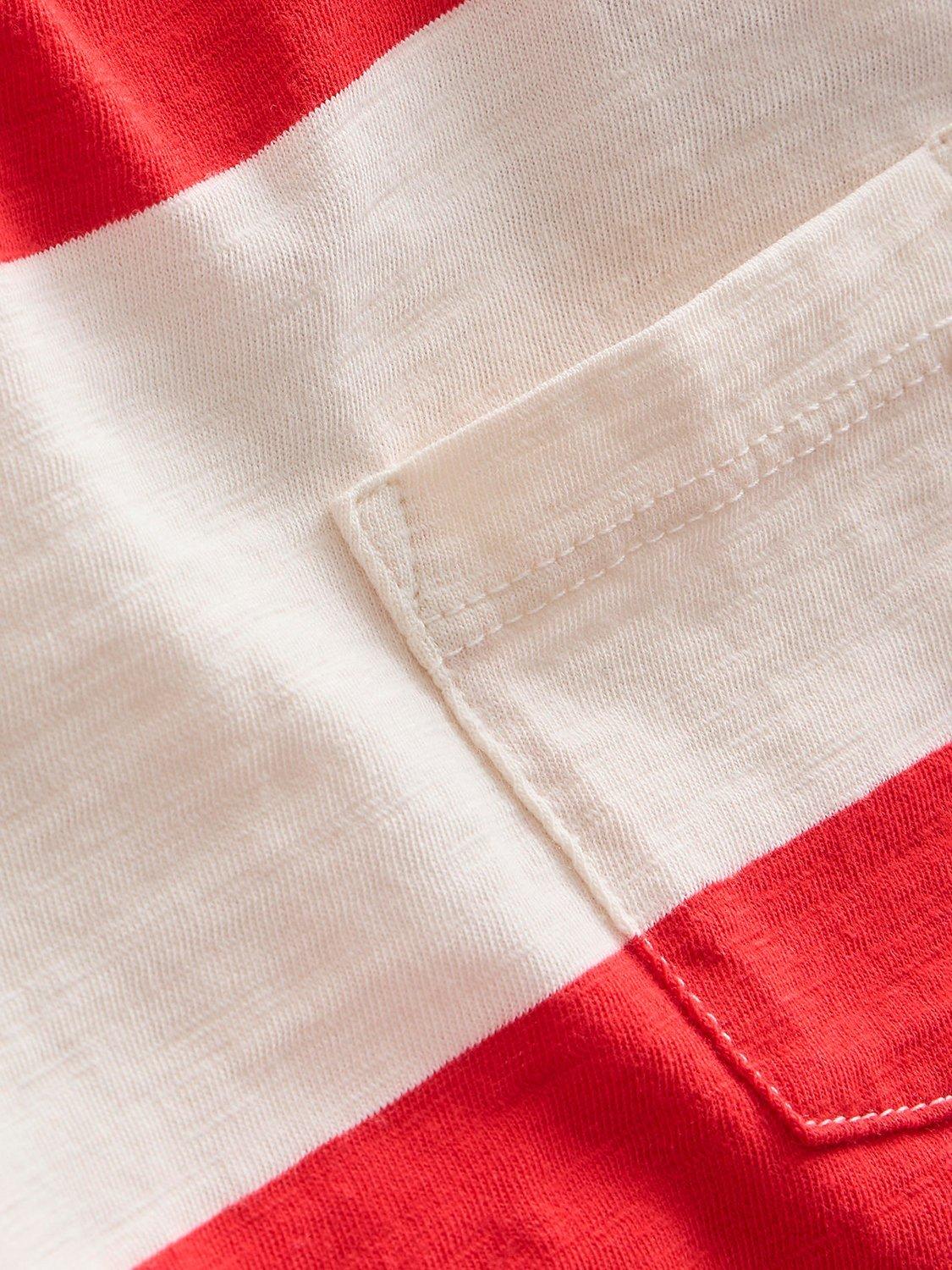 Product image 3 of 3, which shows Mini Boden Kids' Wide Stripe Washed Slub T-Shirt, Poppy Red/Ivory, 12-18 months