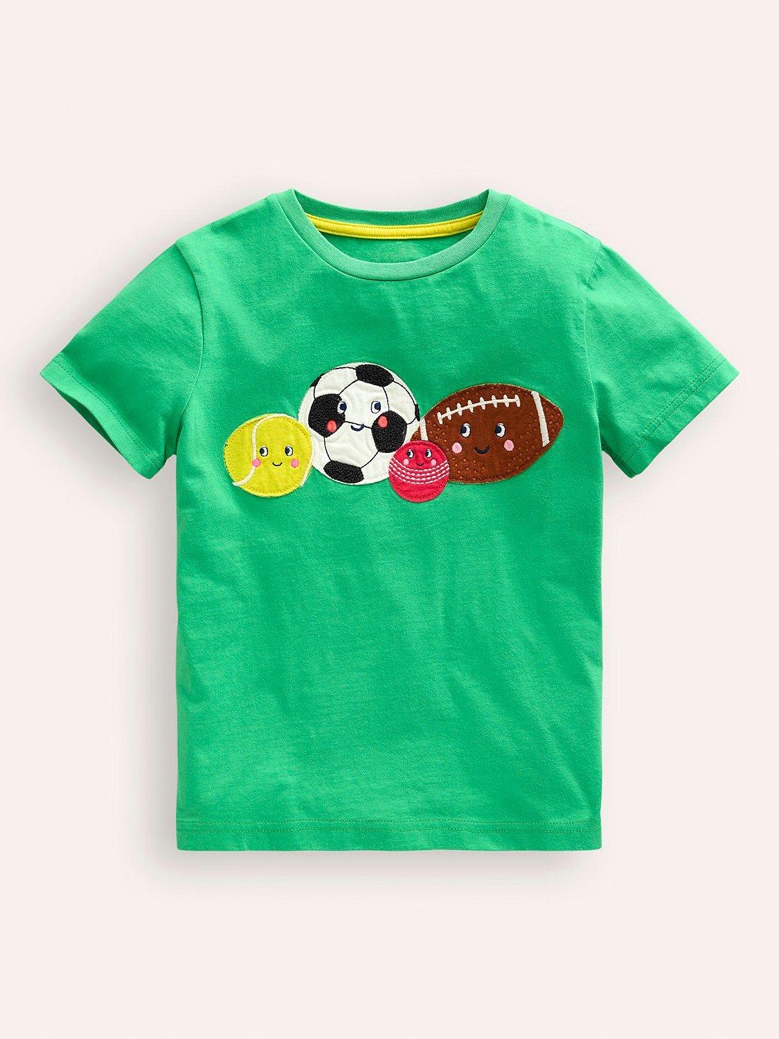 Mini Boden Kids' Friendly Sports Balls T-Shirt, Pea Green