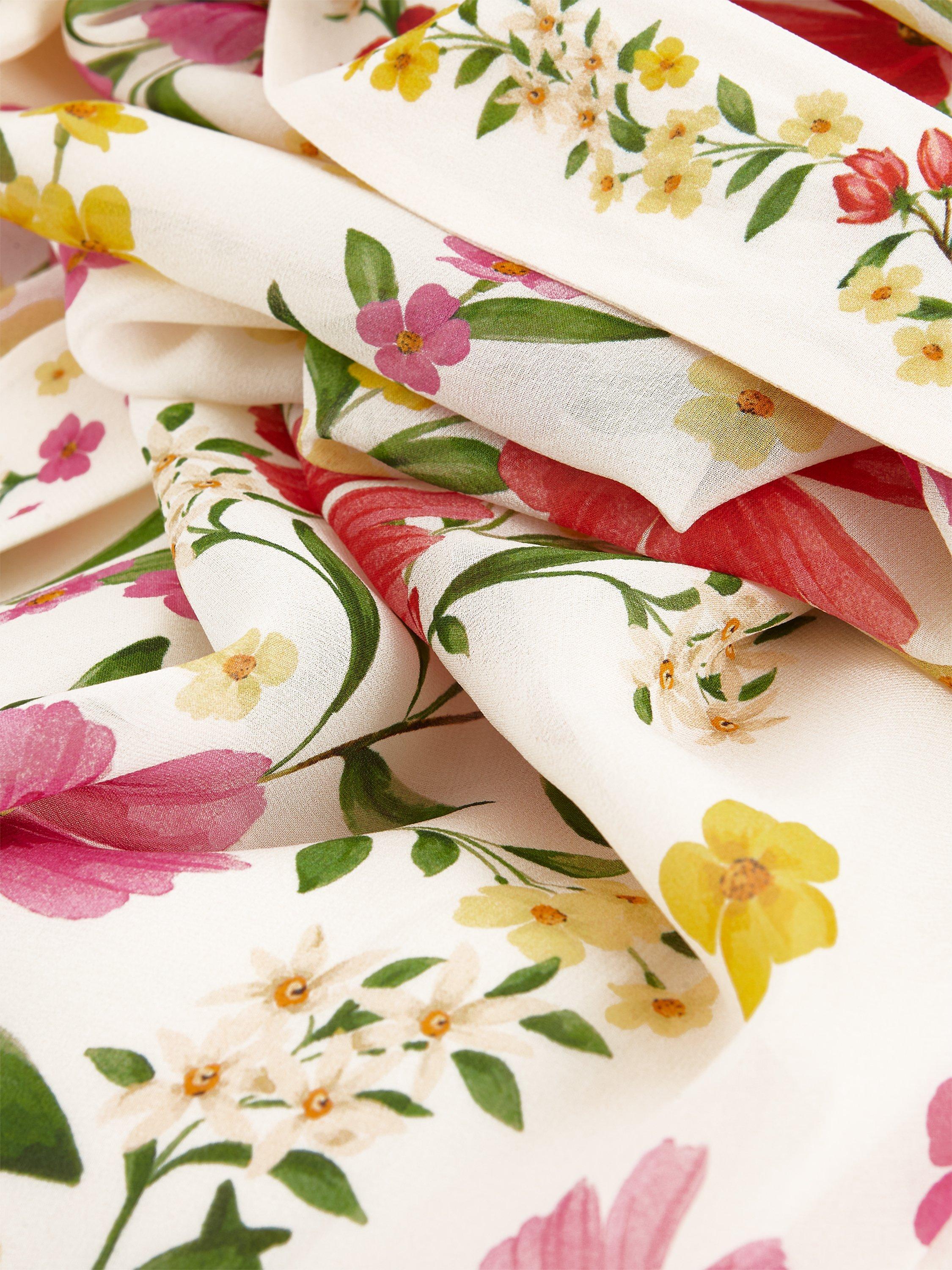 Product image 5 of 9, which shows Hobbs Aurelia Cascading Floral Print Silk Midi Dress, Cream/Multi, 10