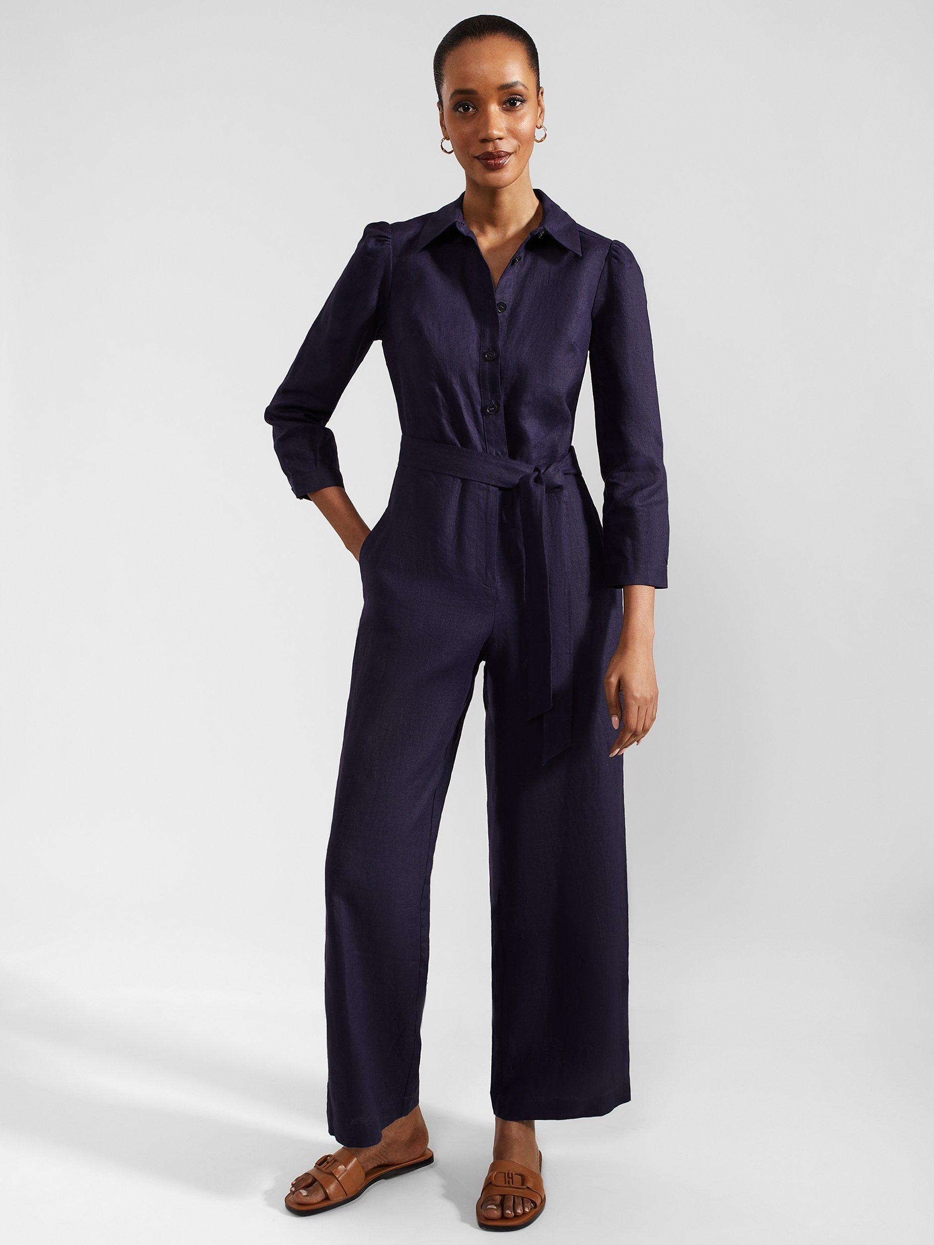 Hobbs Petite Ceire Linen Jumpsuit True Navy