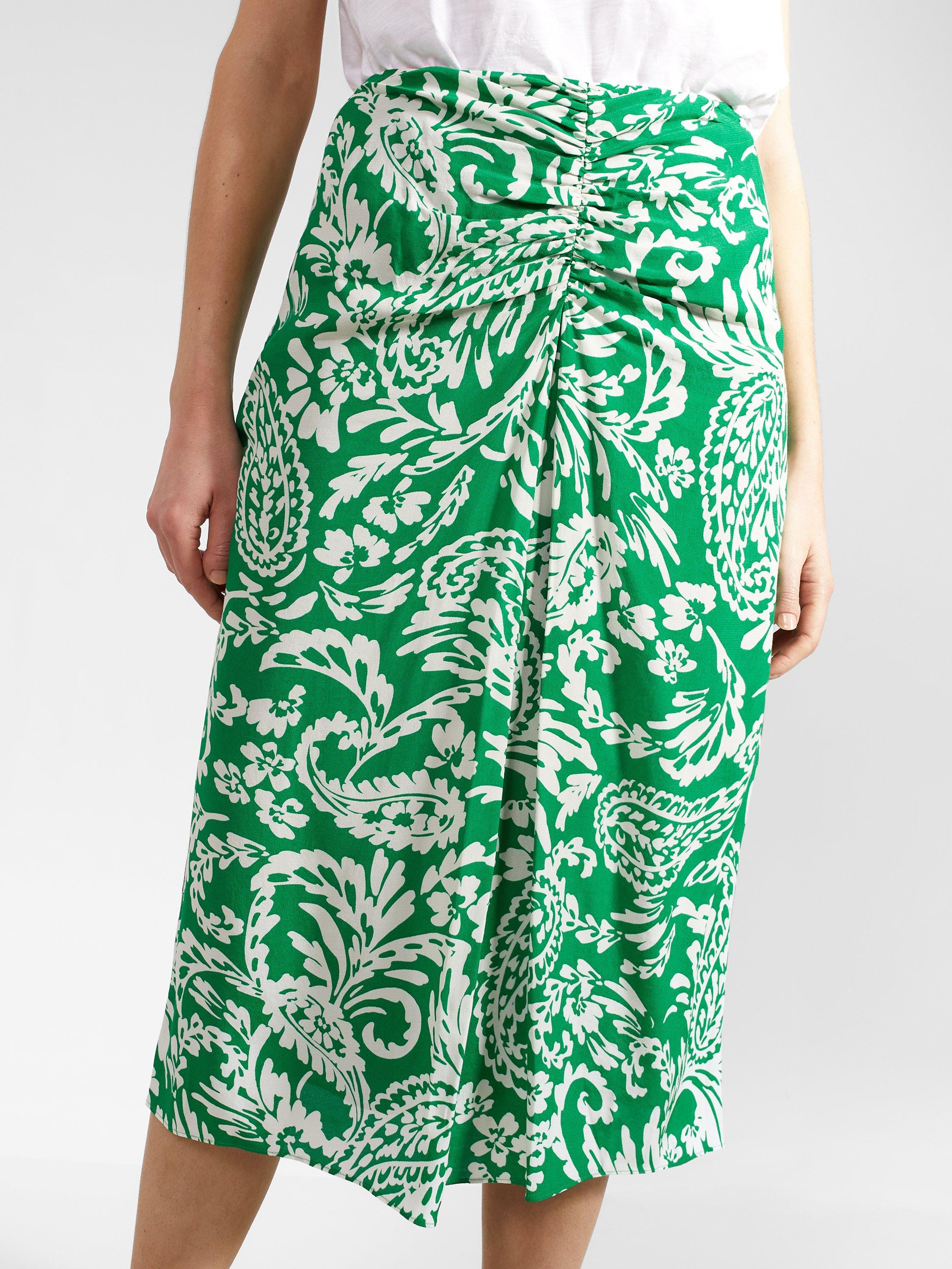 Product image 4 of 5, which shows Hobbs Cassidy Paisley Print Skirt, Green/Ivory, 10