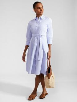 Hobbs Harlow Cotton Knee Length Shirt Dress, Blue/Ivory, Blue/Ivory