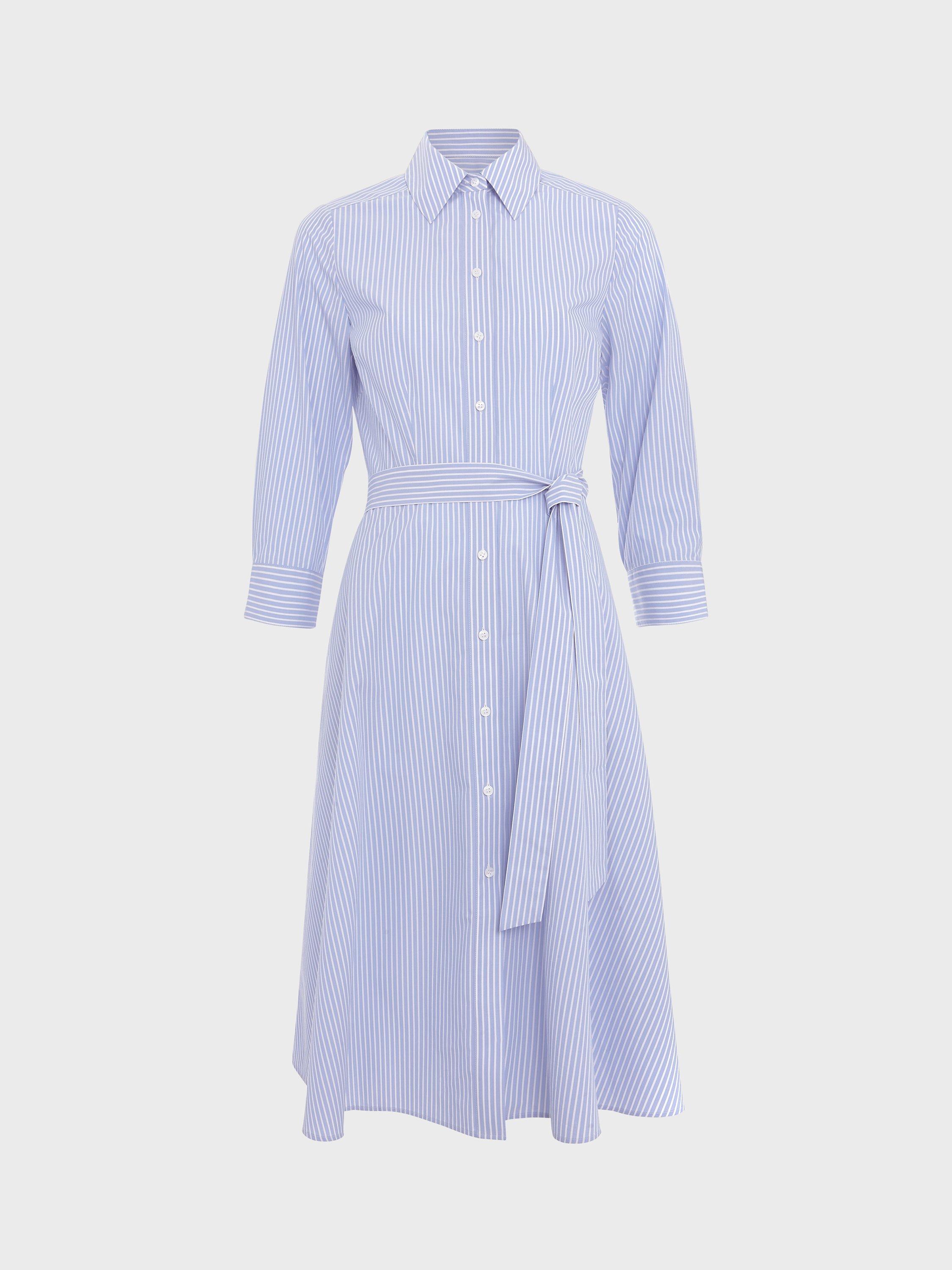 Product image 3 of 6, which shows Hobbs Harlow Cotton Knee Length Shirt Dress, Blue/Ivory, 14