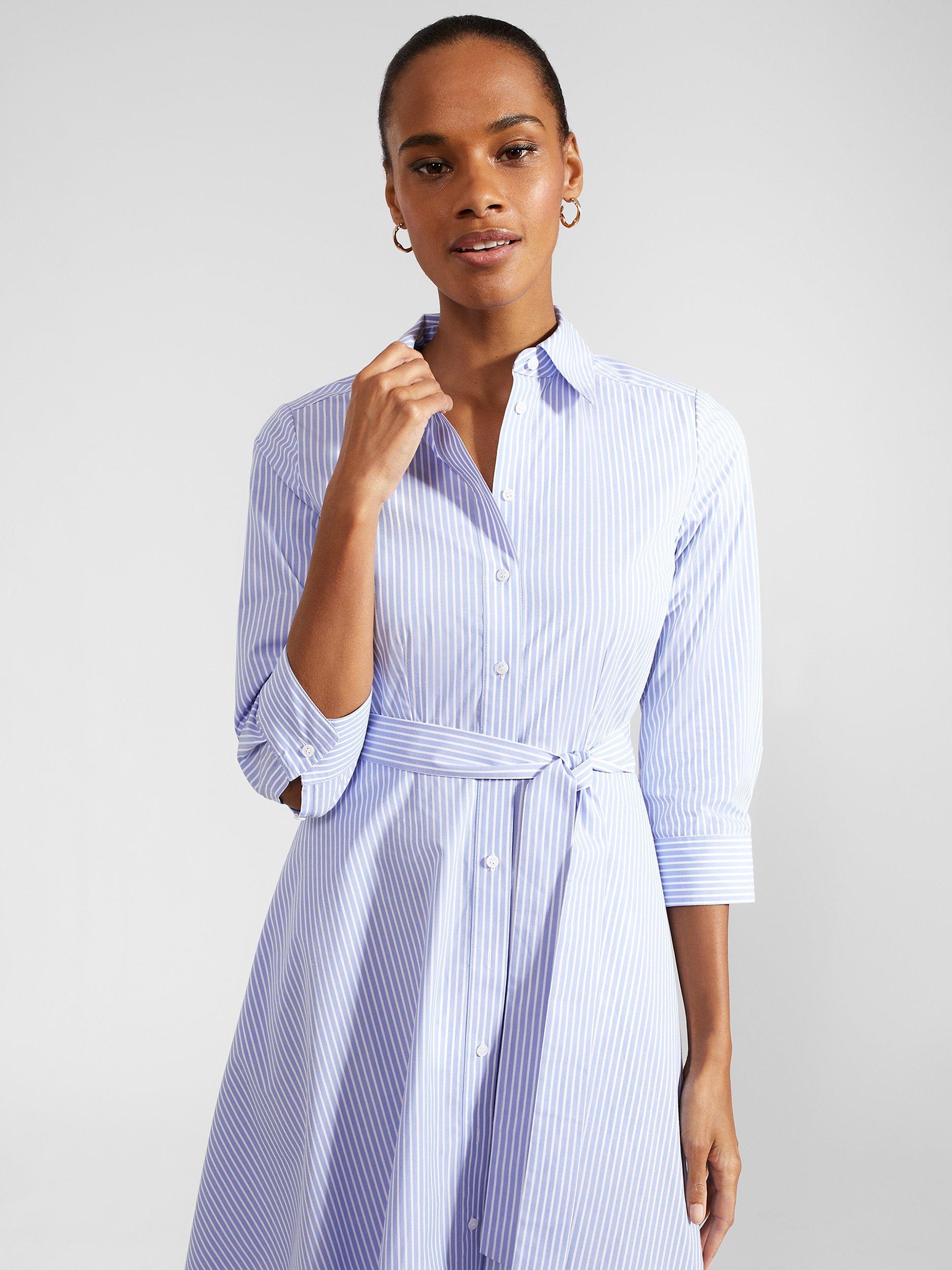 Product image 5 of 6, which shows Hobbs Harlow Cotton Knee Length Shirt Dress, Blue/Ivory, 14
