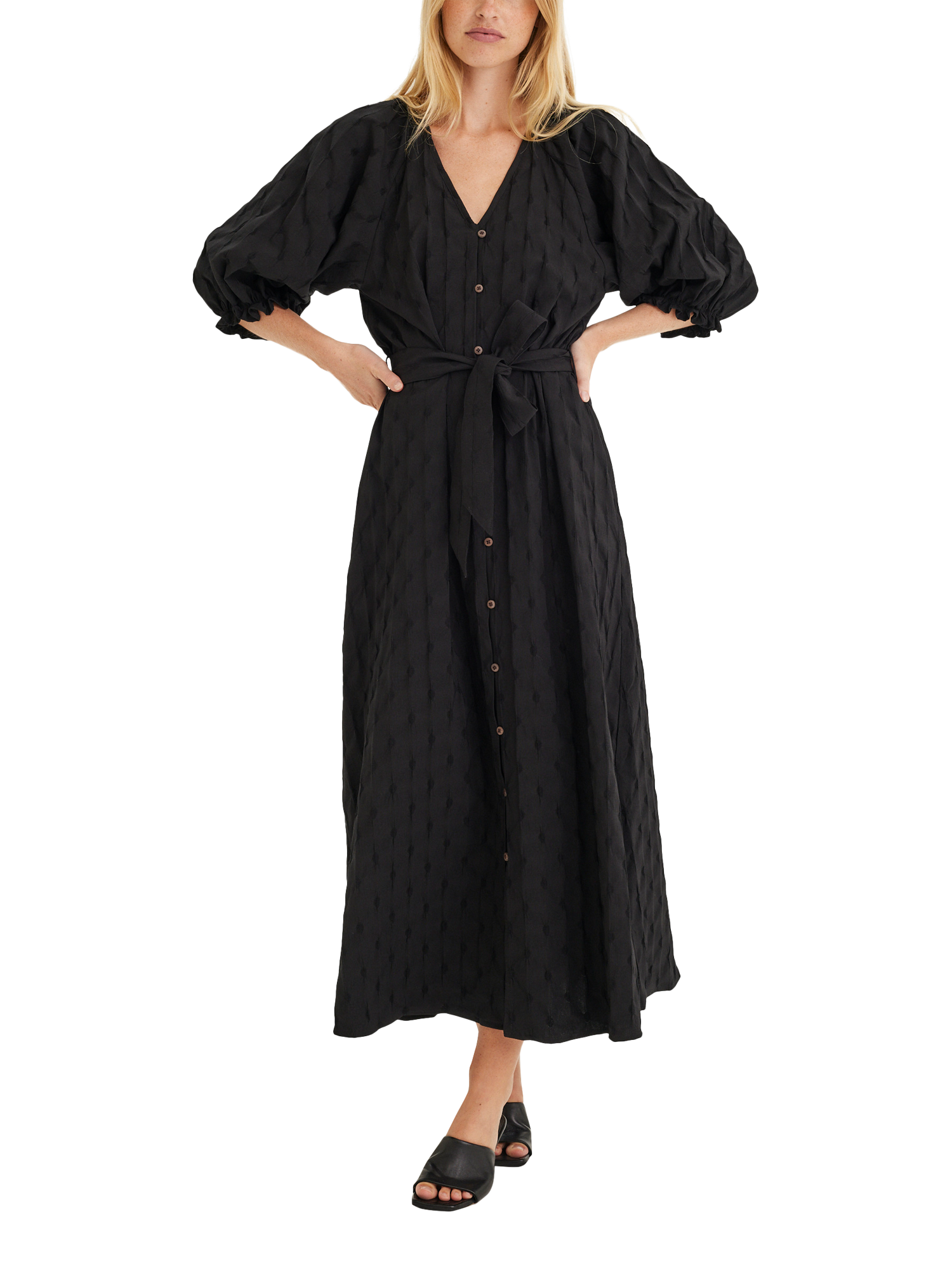 SUMMERY Copenhagen Elodie Button Midi Dress, Black
