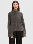 SELECTED FEMME Sia Wool Blend Zip Through Cardigan, Medium Grey