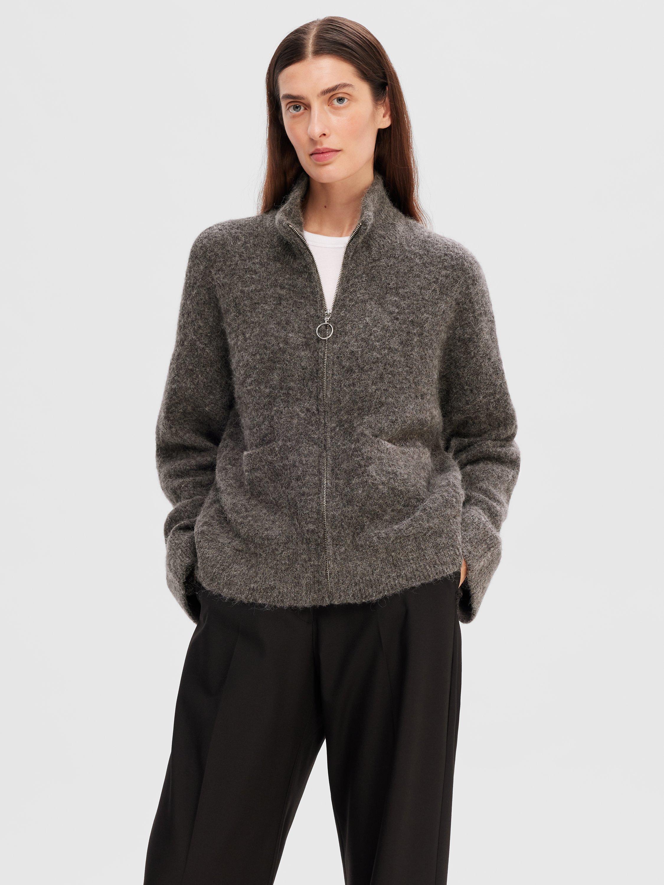 Product image 2 of 6, which shows SELECTED FEMME Sia Wool Blend Zip Through Cardigan, Medium Grey, M