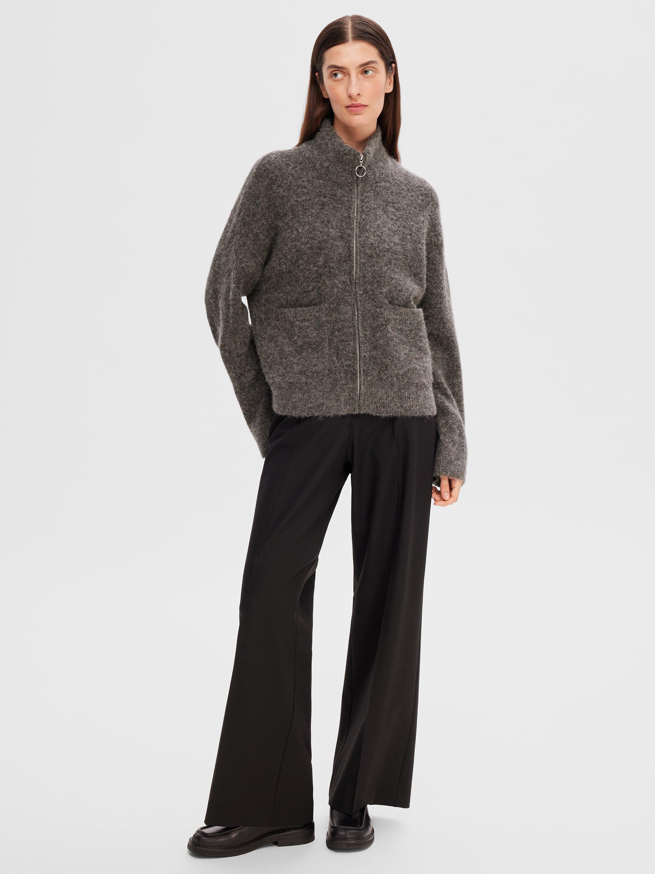 Product image 3 of 6, which shows SELECTED FEMME Sia Wool Blend Zip Through Cardigan, Medium Grey, M