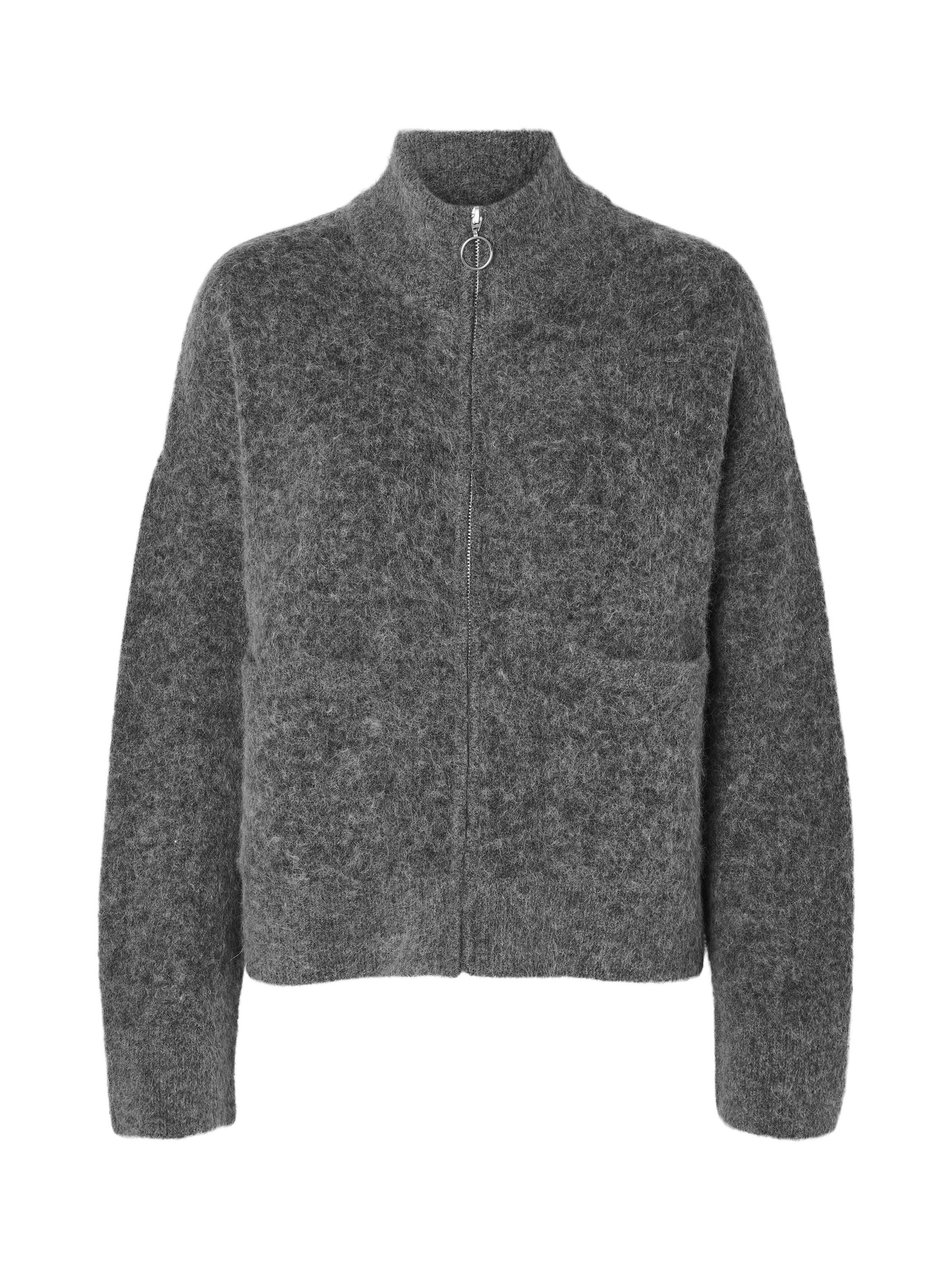 Product image 6 of 6, which shows SELECTED FEMME Sia Wool Blend Zip Through Cardigan, Medium Grey, M