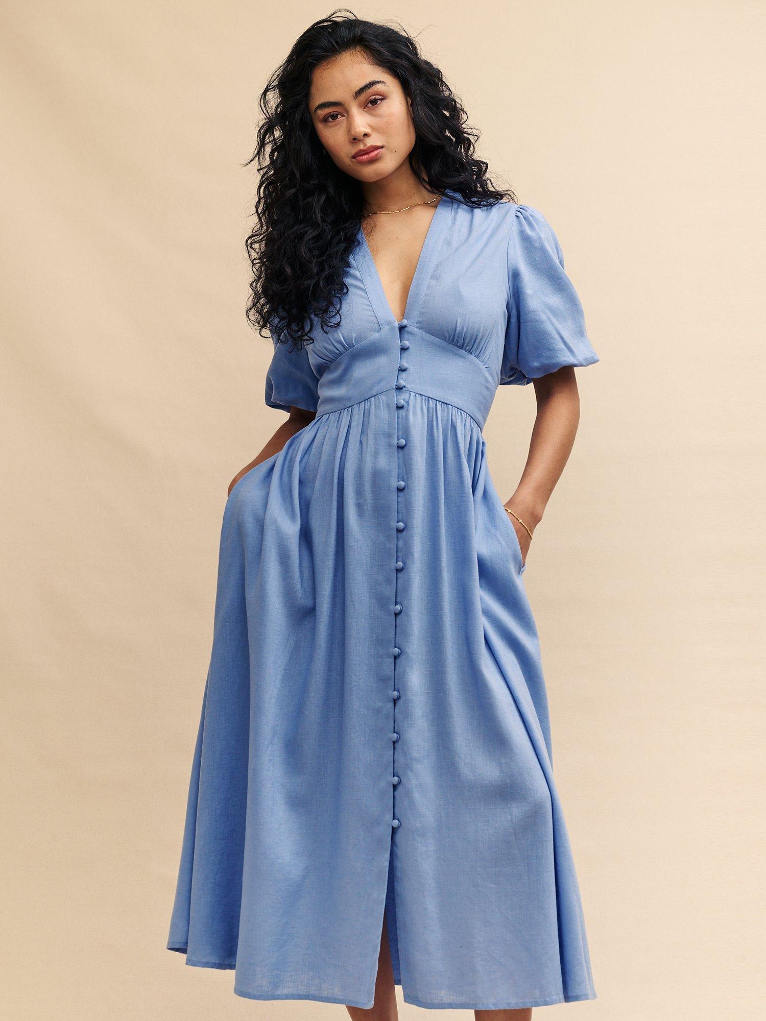 Nobody's Child Petite Starlight Puff Sleeve Midaxi Dress, Blue