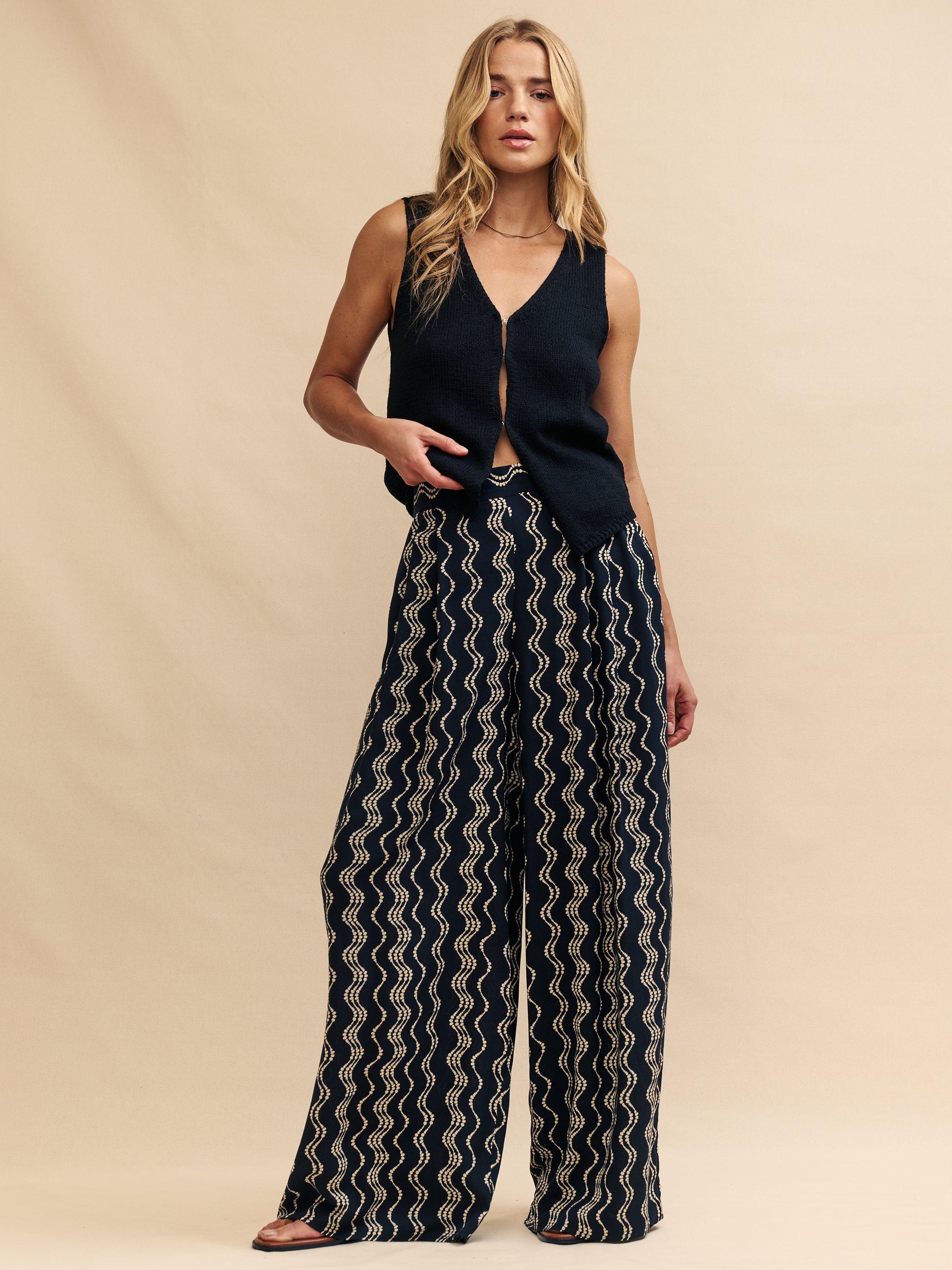 Nobody's Child Zeena Wave Print Wide Leg Trousers, Black
