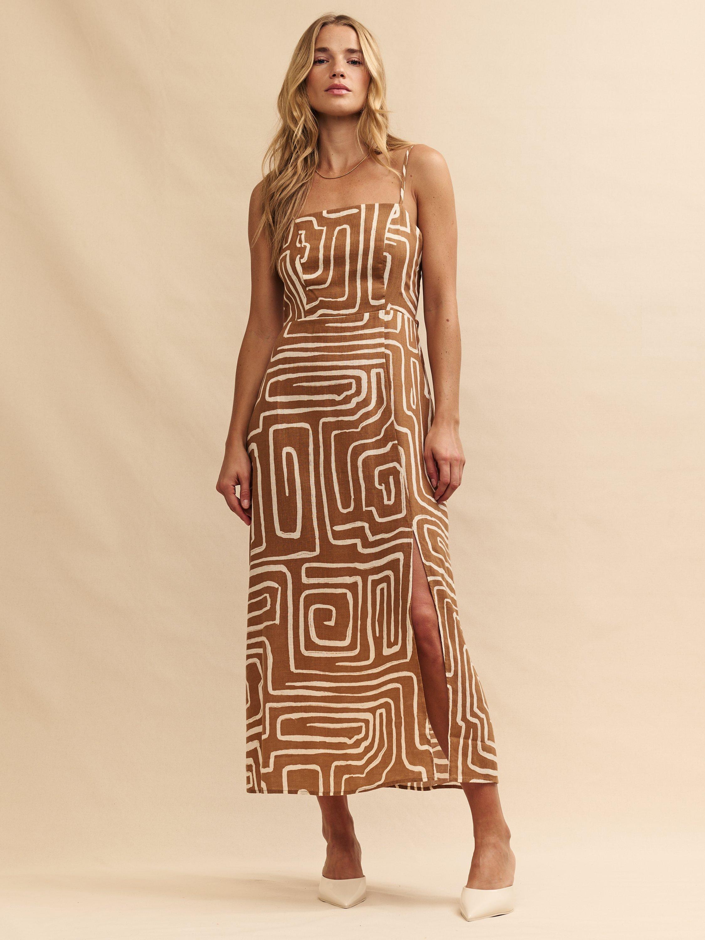 Nobody's Child Maddy Abstract Print Midi Dress, Brown