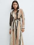 Mango Zoey Tie-Dye Stripe Midi Shirt Dress, Light Beige/Multi