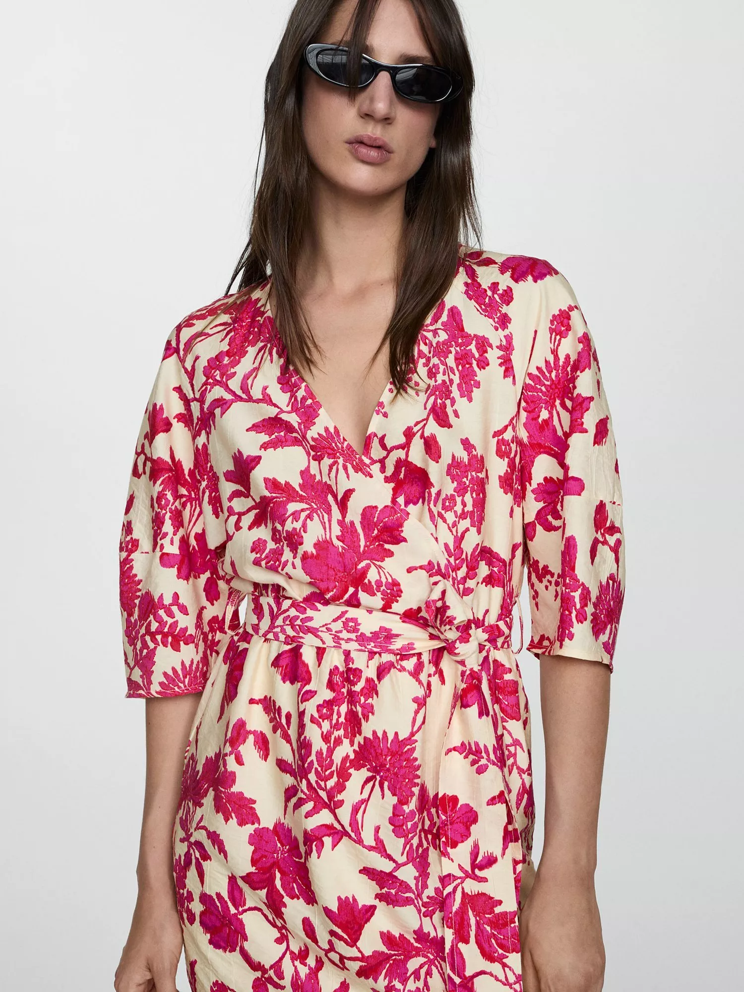 Mango Wally Floral Wrap Dress Red