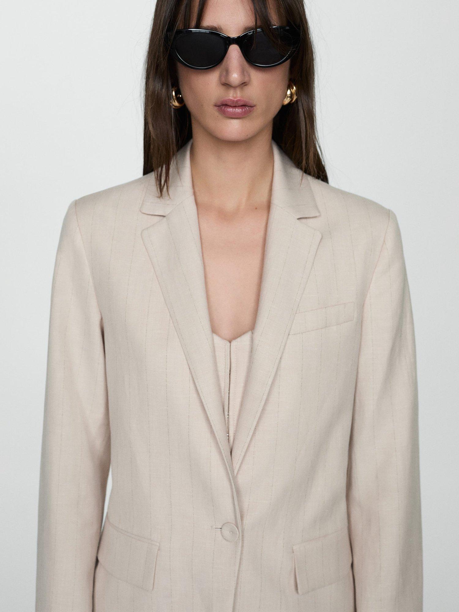 Mango Gina Pinstripe Suit Blazer, Light Beige