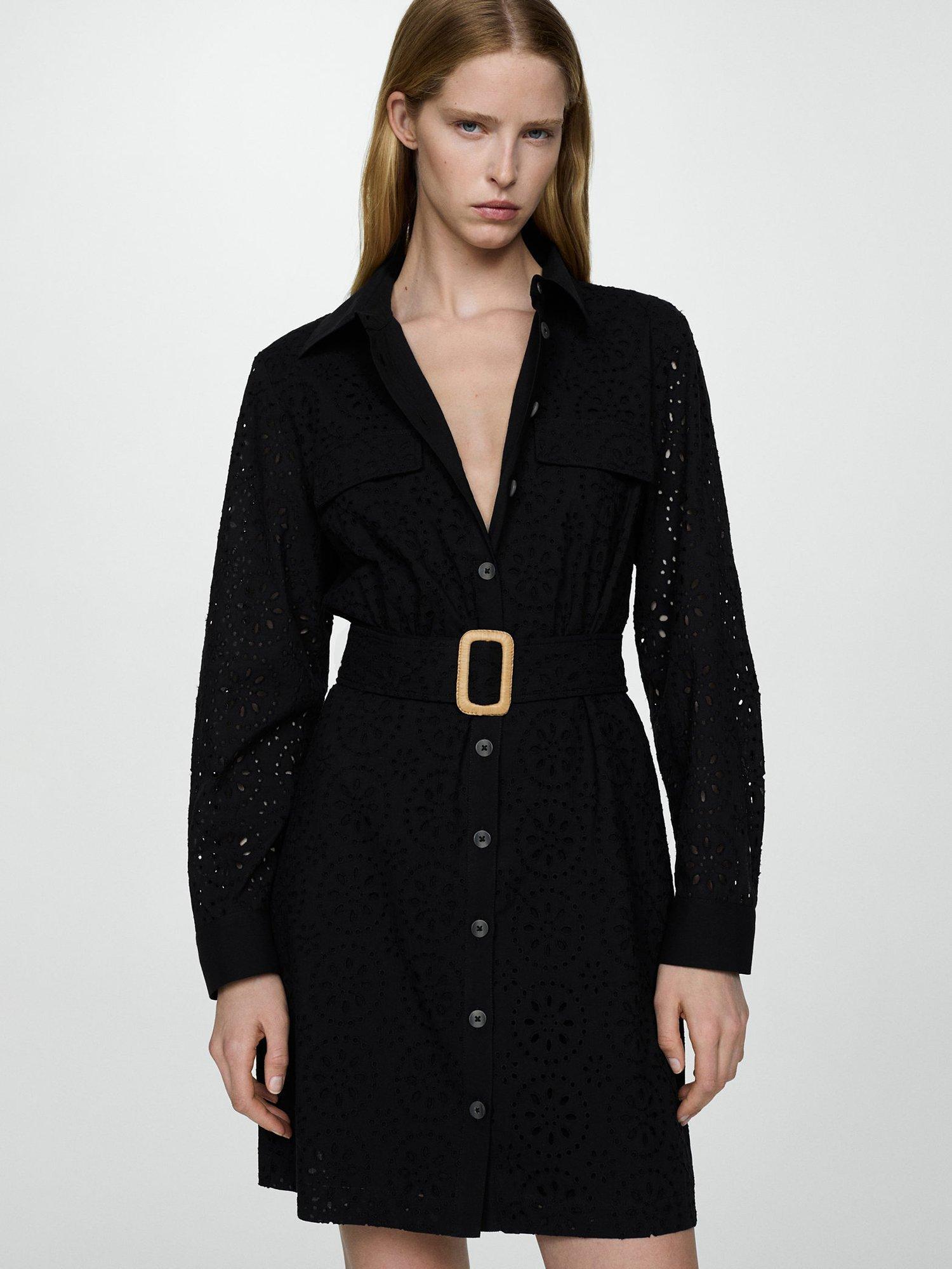 Mango Shirly Broderie Anglaise Mini Shirt Dress, Black