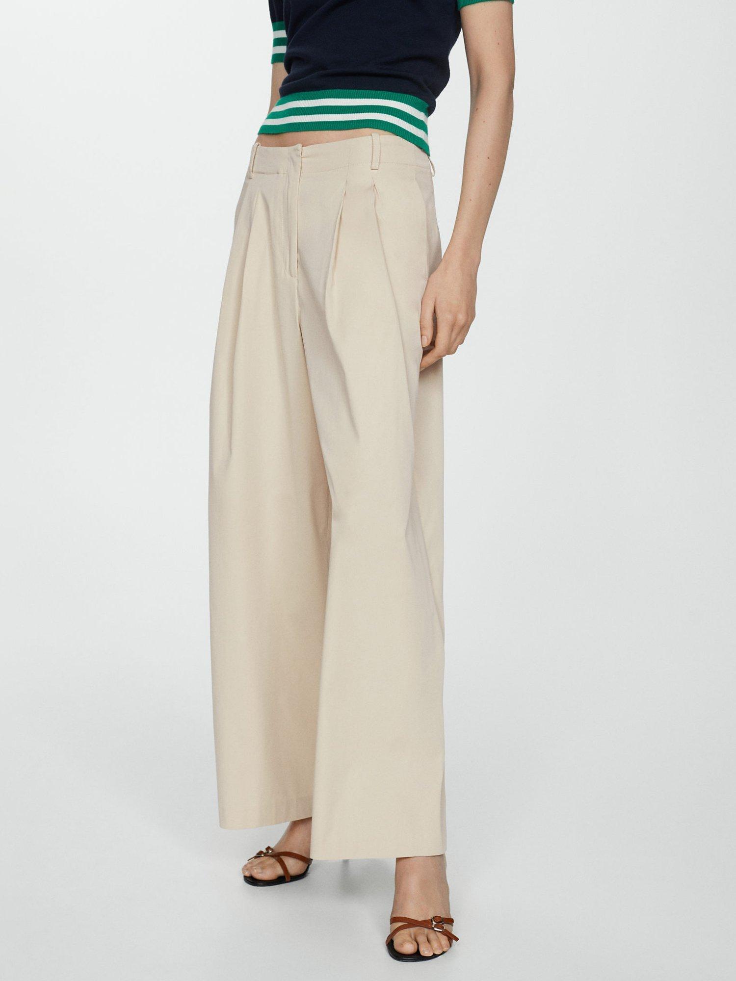 Mango Silva Cotton Wide Leg Trousers, Light Beige