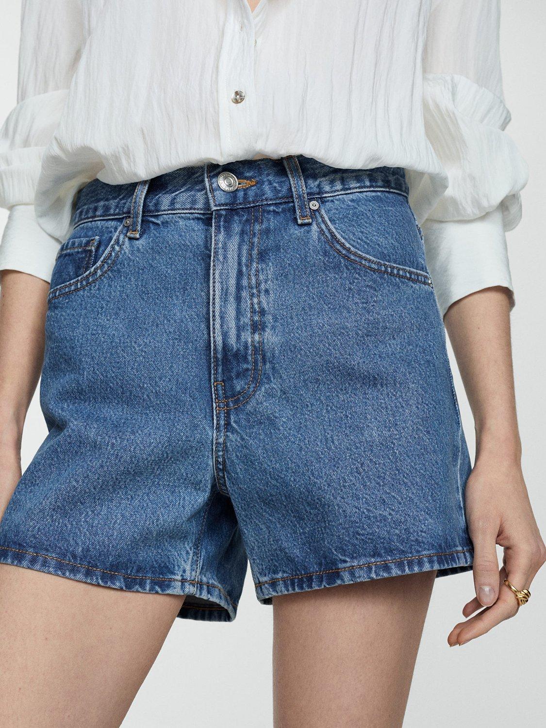 Mango Denim Shorts, Open Blue