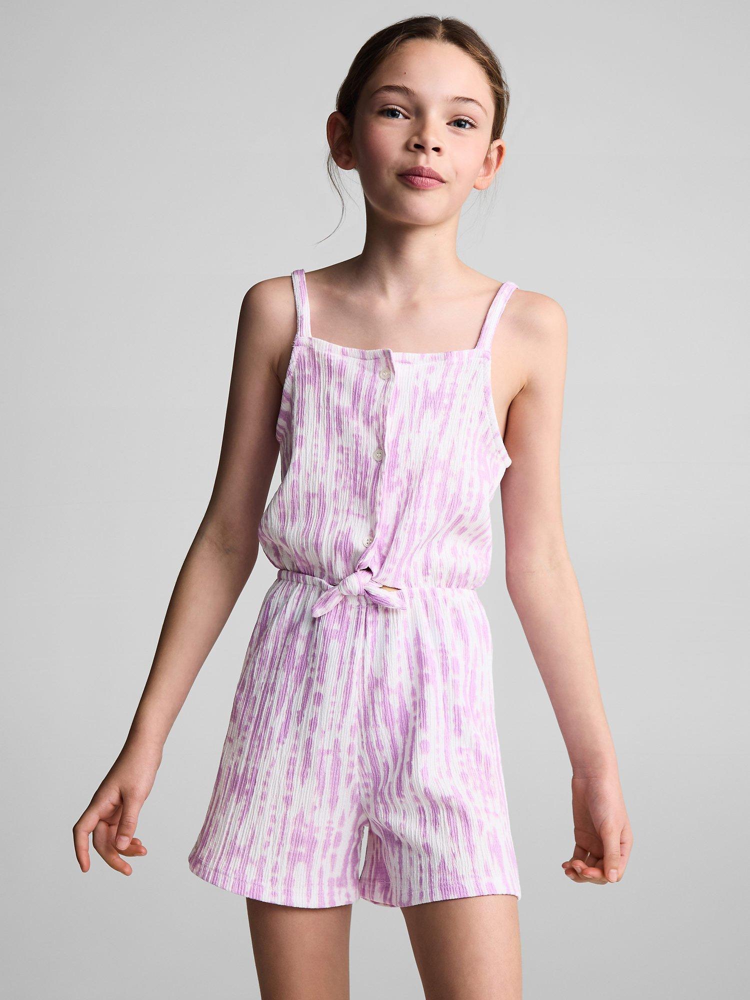 Mango Kids' Tie Dye Playsuit, Pastel Purple