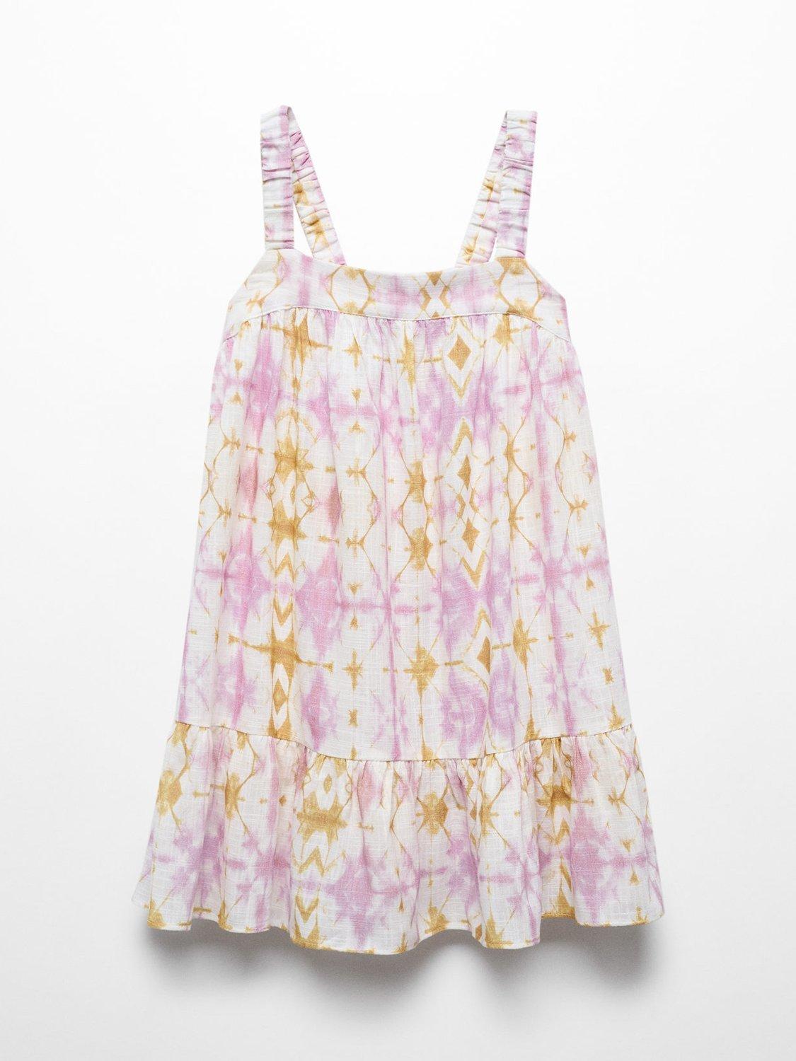 Mango Kids' Lula Abstract Tie Dye Cut Out Dress, Light Pastel Purple