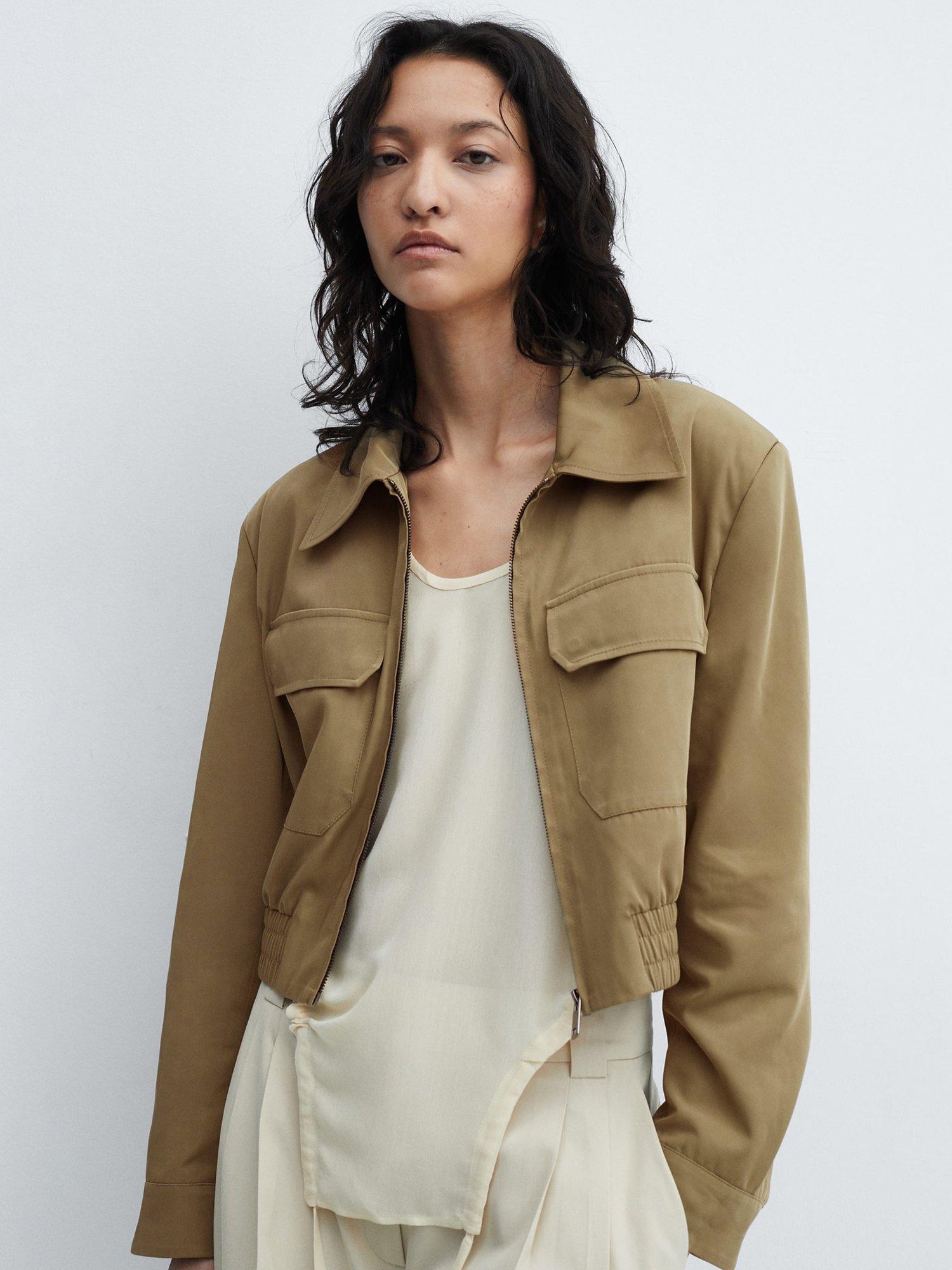 Mango Insect Cropped Jacket Khaki