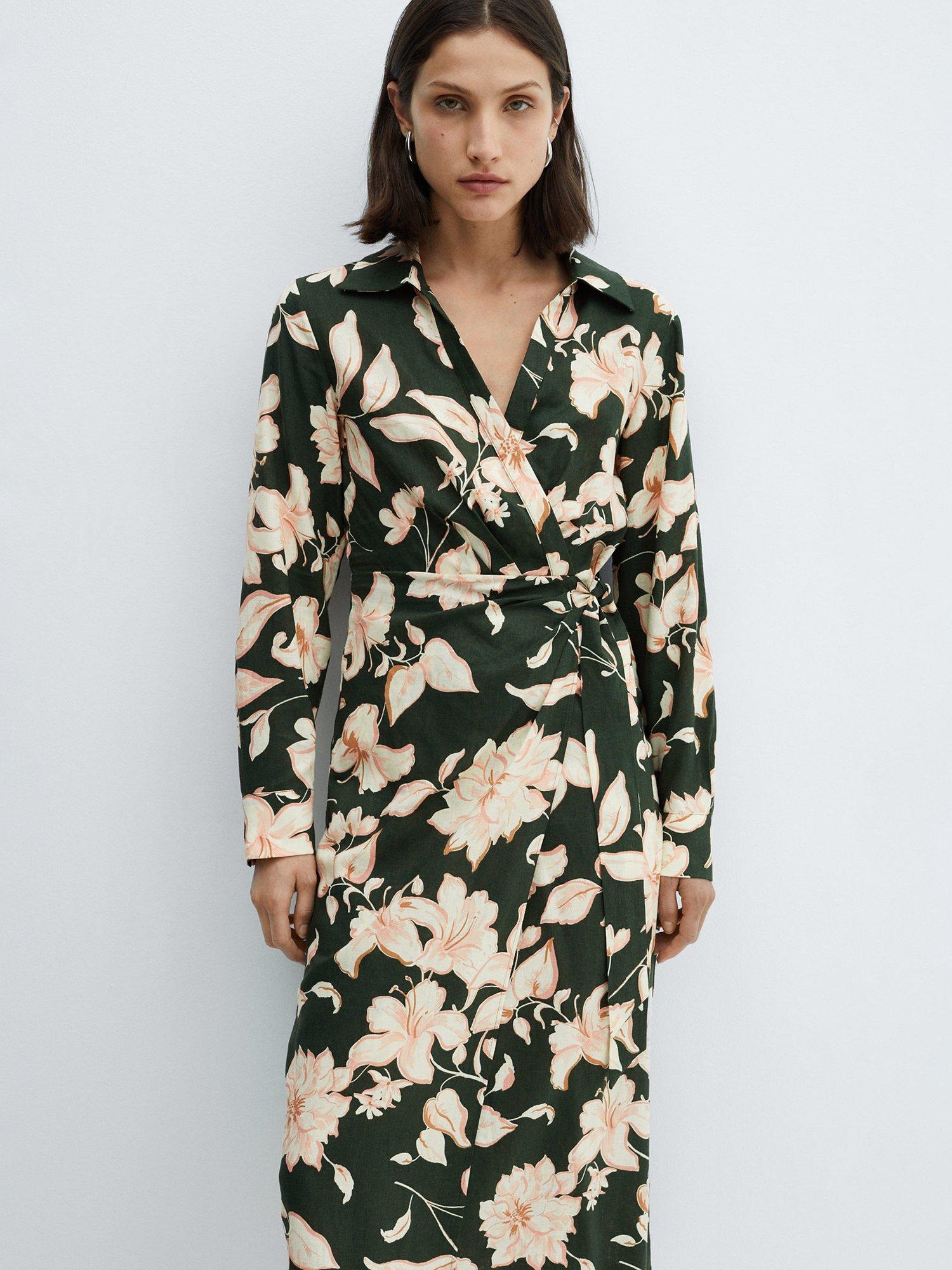 Mango floral linen blend dress hotsell